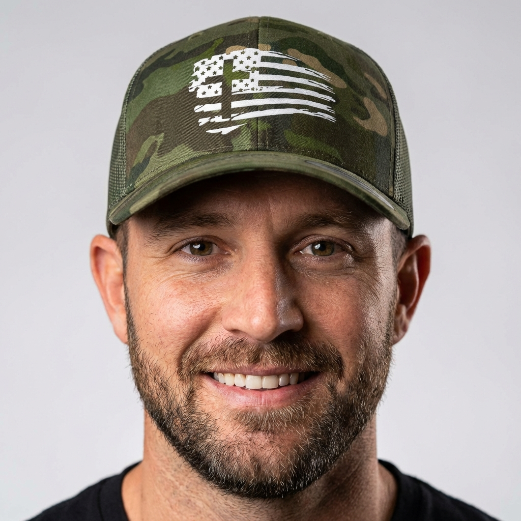 Tattered Flag Cross Camo Hats