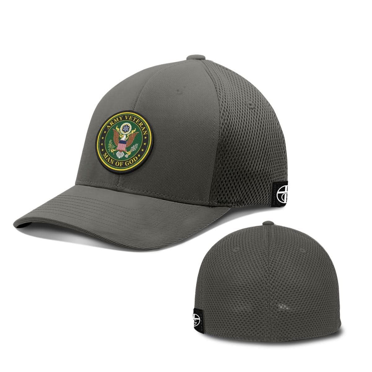 Our True God Hat Flexfit / Charcoal / S/M Army Veteran -Man Of God Patch Hats