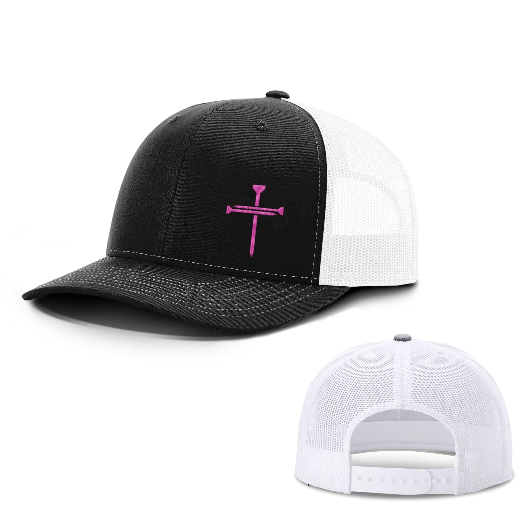 Breast Cancer Awareness Nail Cross Lower Left Hat - Our True God