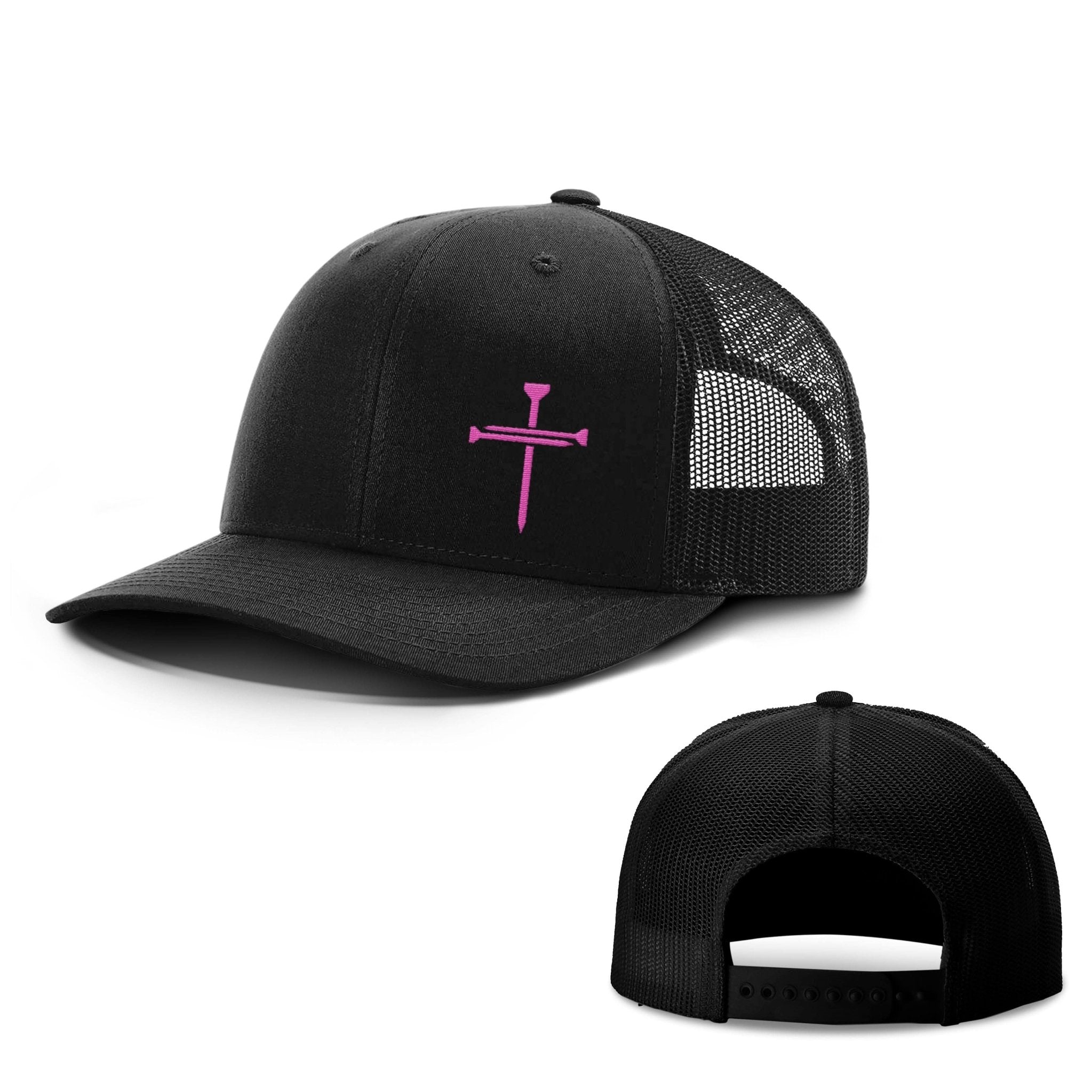 Breast Cancer Awareness Nail Cross Lower Left Hat - Our True God