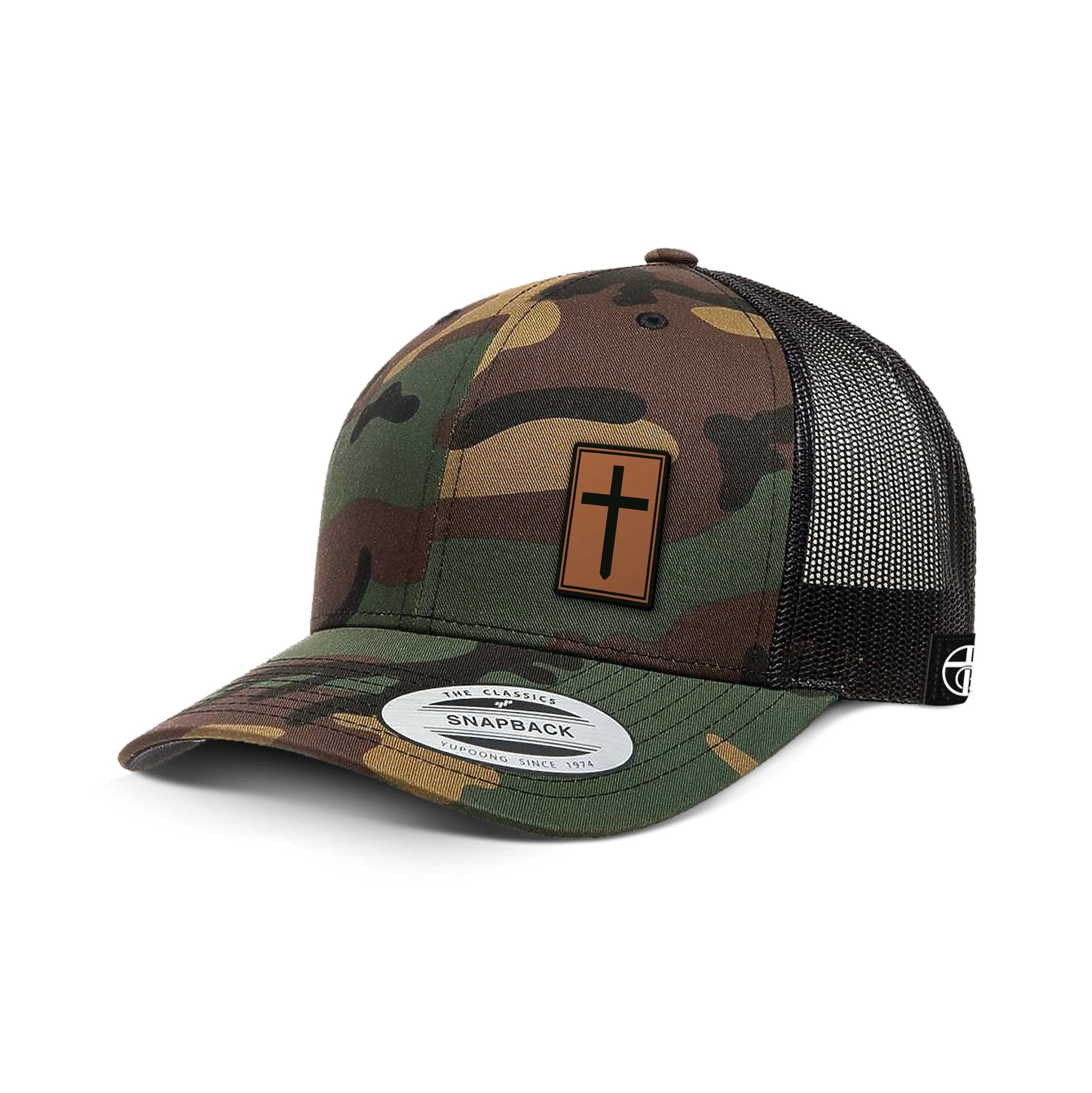 Cross Leather Patch Camo Hats - Our True God