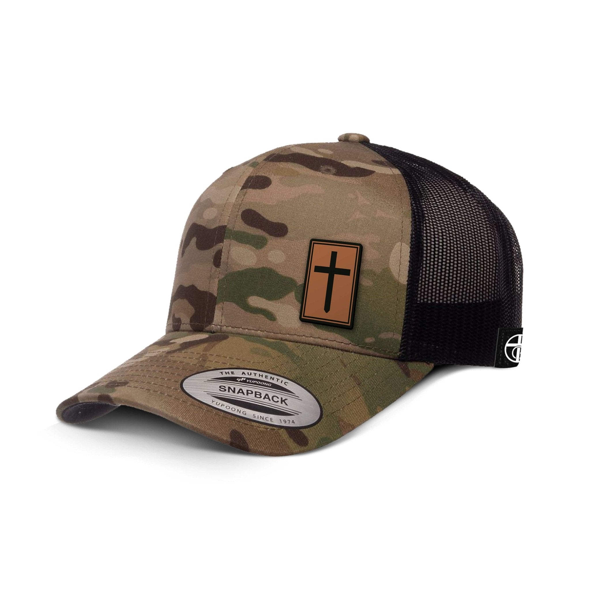 Cross Leather Patch Camo Hats - Our True God