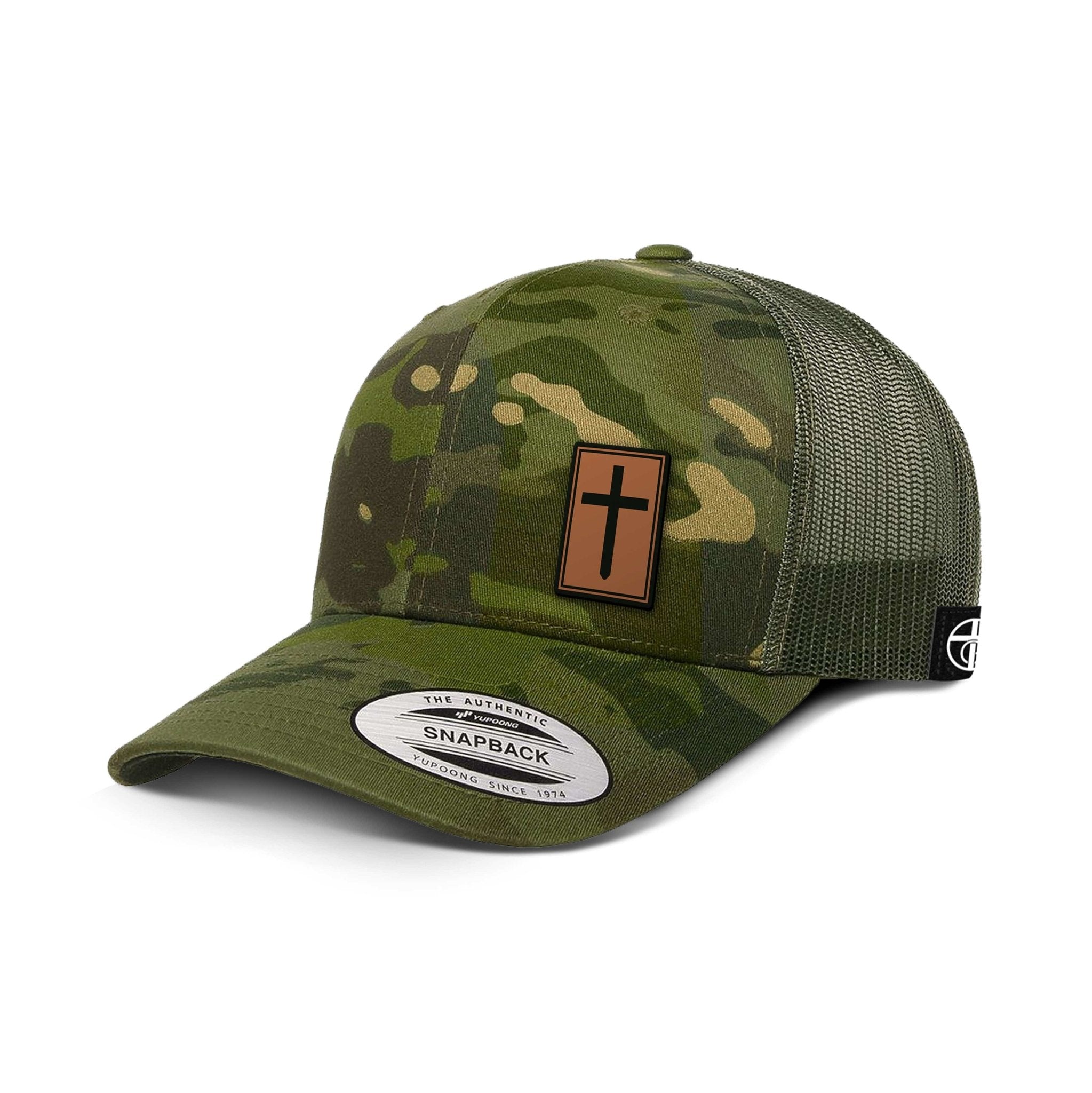 Cross Leather Patch Camo Hats - Our True God
