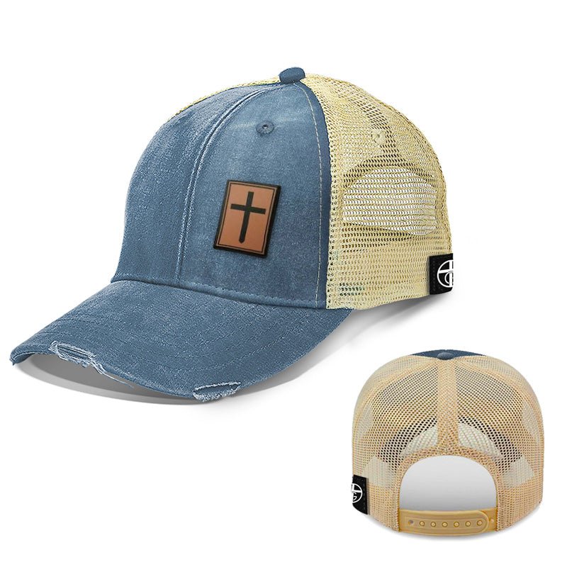 Cross Lower Left Trucker Leather Patch Hats - Our True God