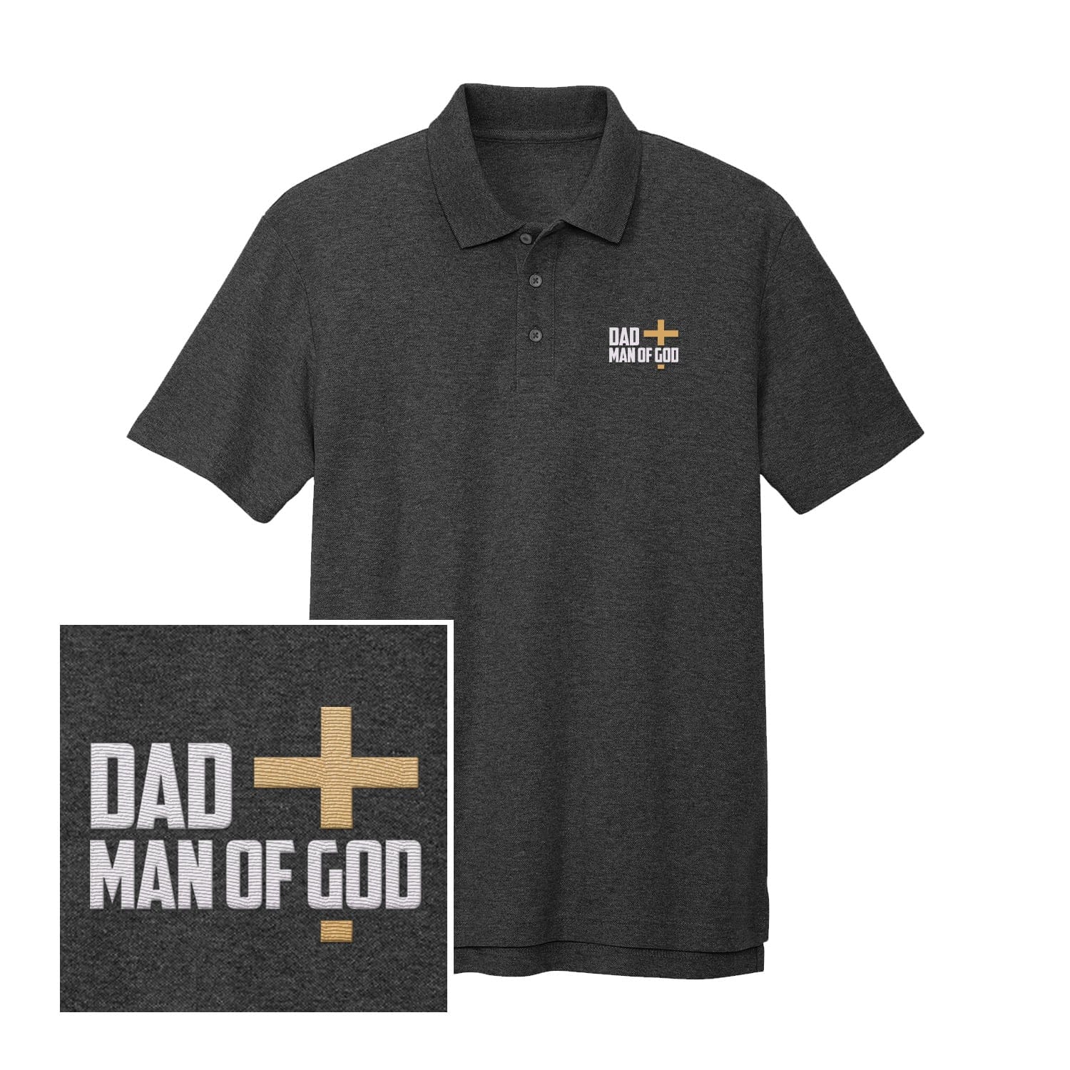 EDGE Printed Products Apparel Performance Polo / Charcoal Heather / XS Dad, Man Of God Performance Polo Shirt