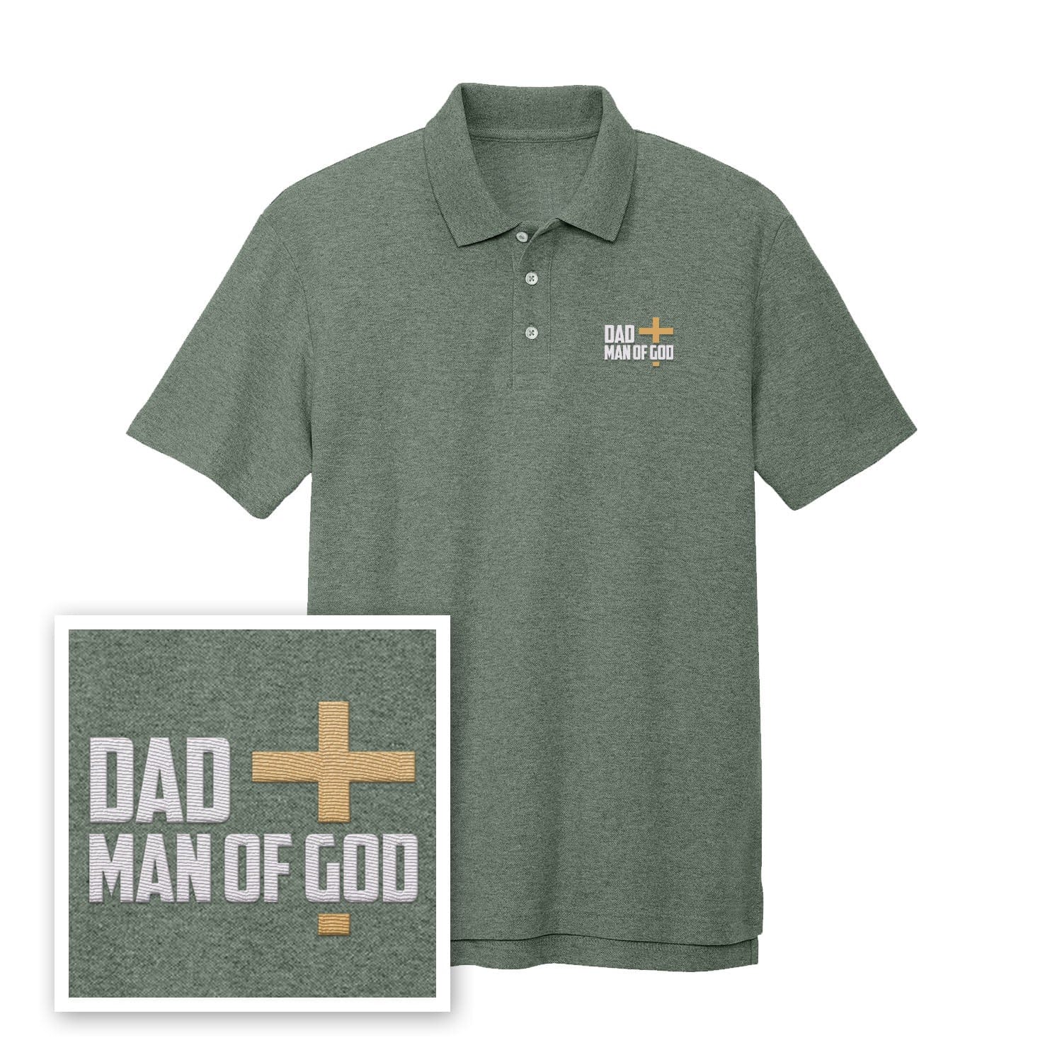 EDGE Printed Products Apparel Performance Polo / Dark Green Heather / XS Dad, Man Of God Performance Polo Shirt