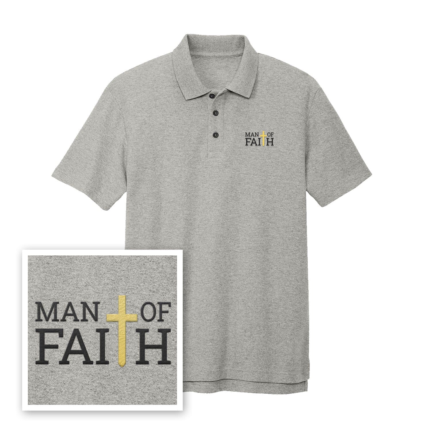 EDGE Printed Products Apparel Performance Polo / Deep Smoke Heather / XS Man Of Faith Performance Polo Shirt