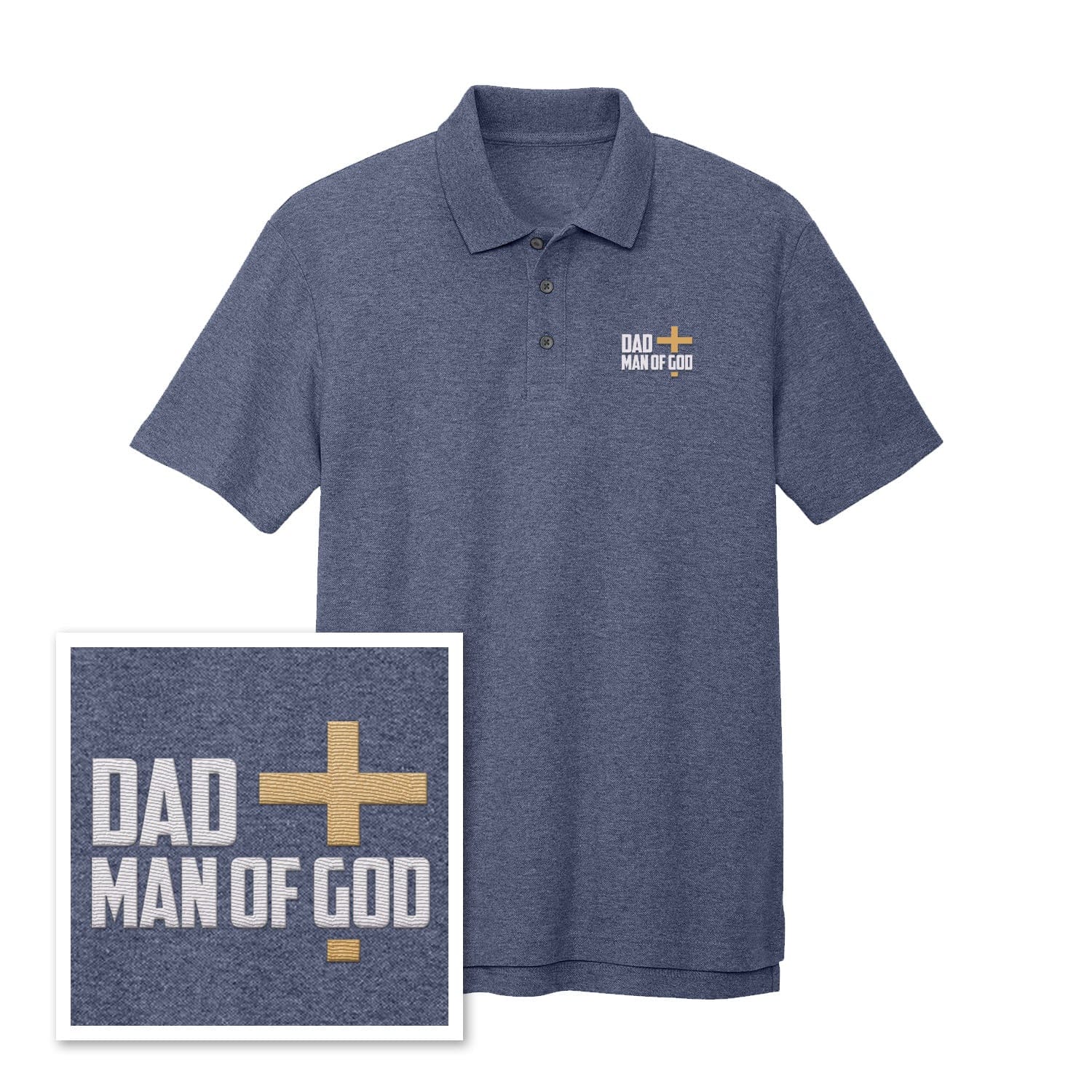 EDGE Printed Products Apparel Performance Polo / Navy Heather / XS Dad, Man Of God Performance Polo Shirt