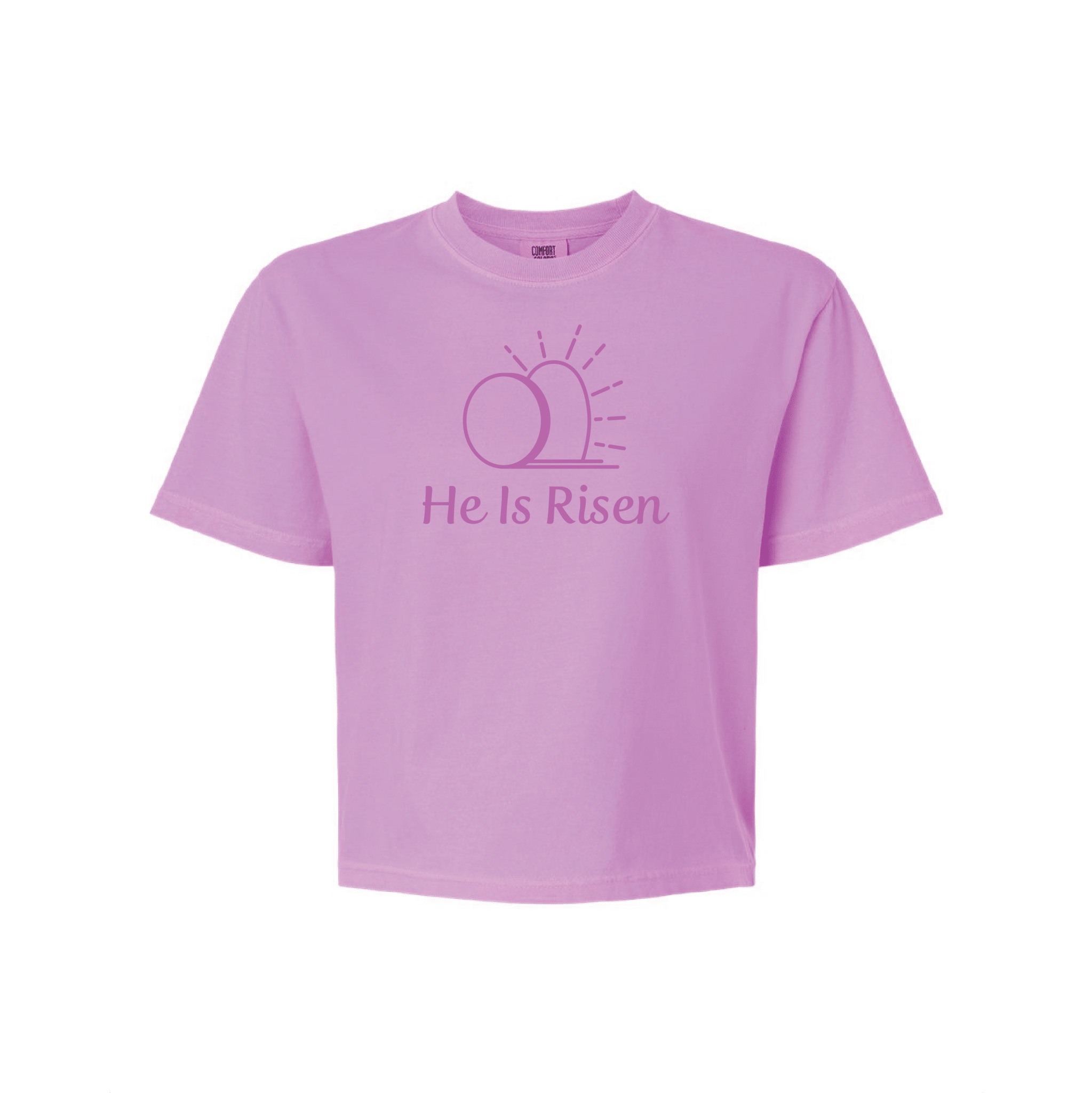 EDGE Printed Products Apparel Women’s Boxy Tee / Neon Violet / XS He Is Risen Women’s Boxy Tee