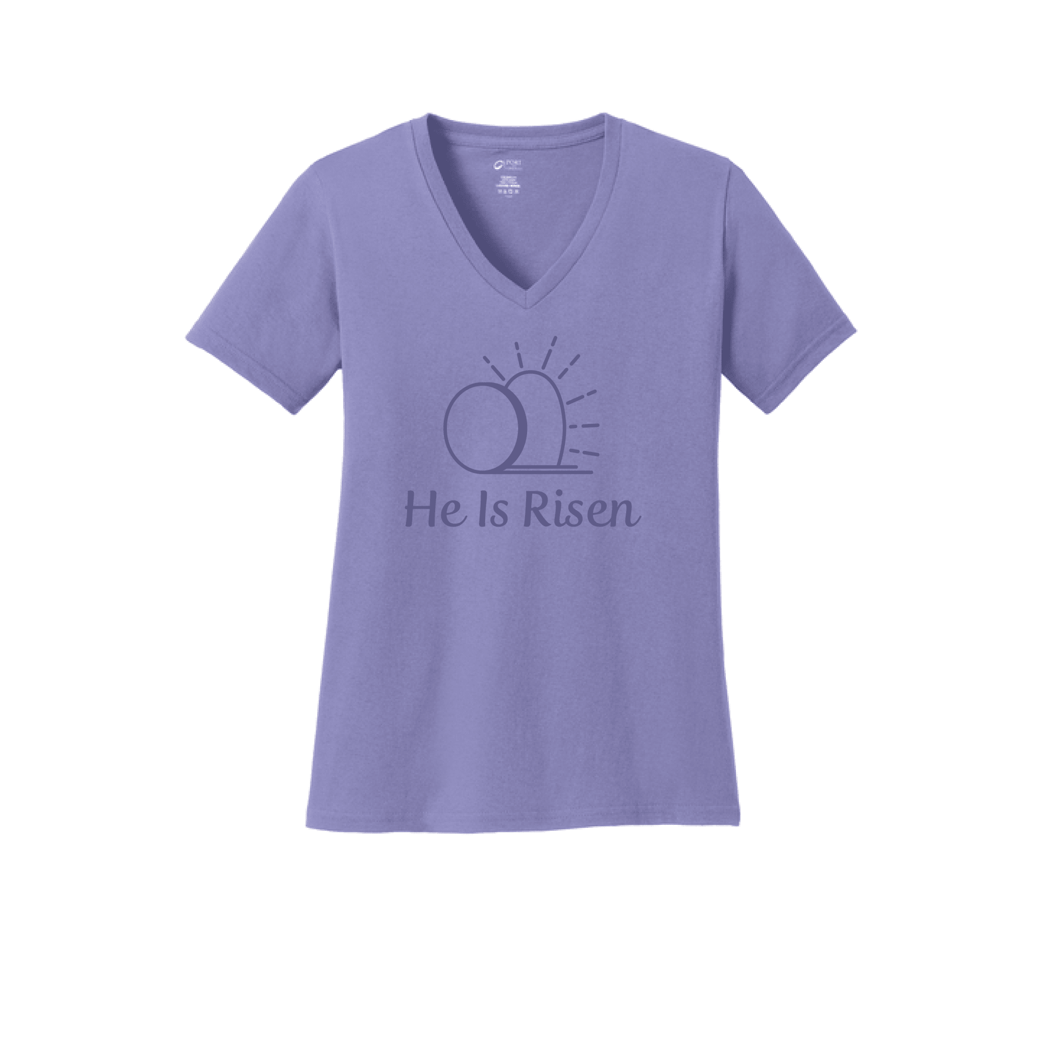 EDGE Printed Products Apparel Women's Core Cotton V-Neck Tee / Violet / XS He Is Risen Women's V-Neck Tee