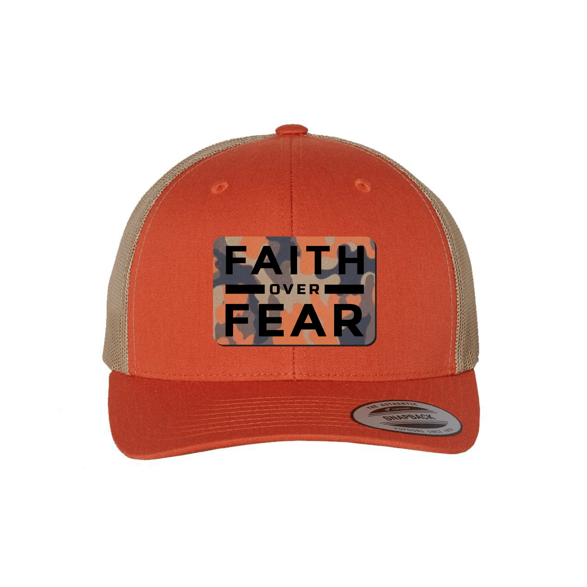 Faith Over Fear Orange Camo Patch Fall Collection Hats - Our True God