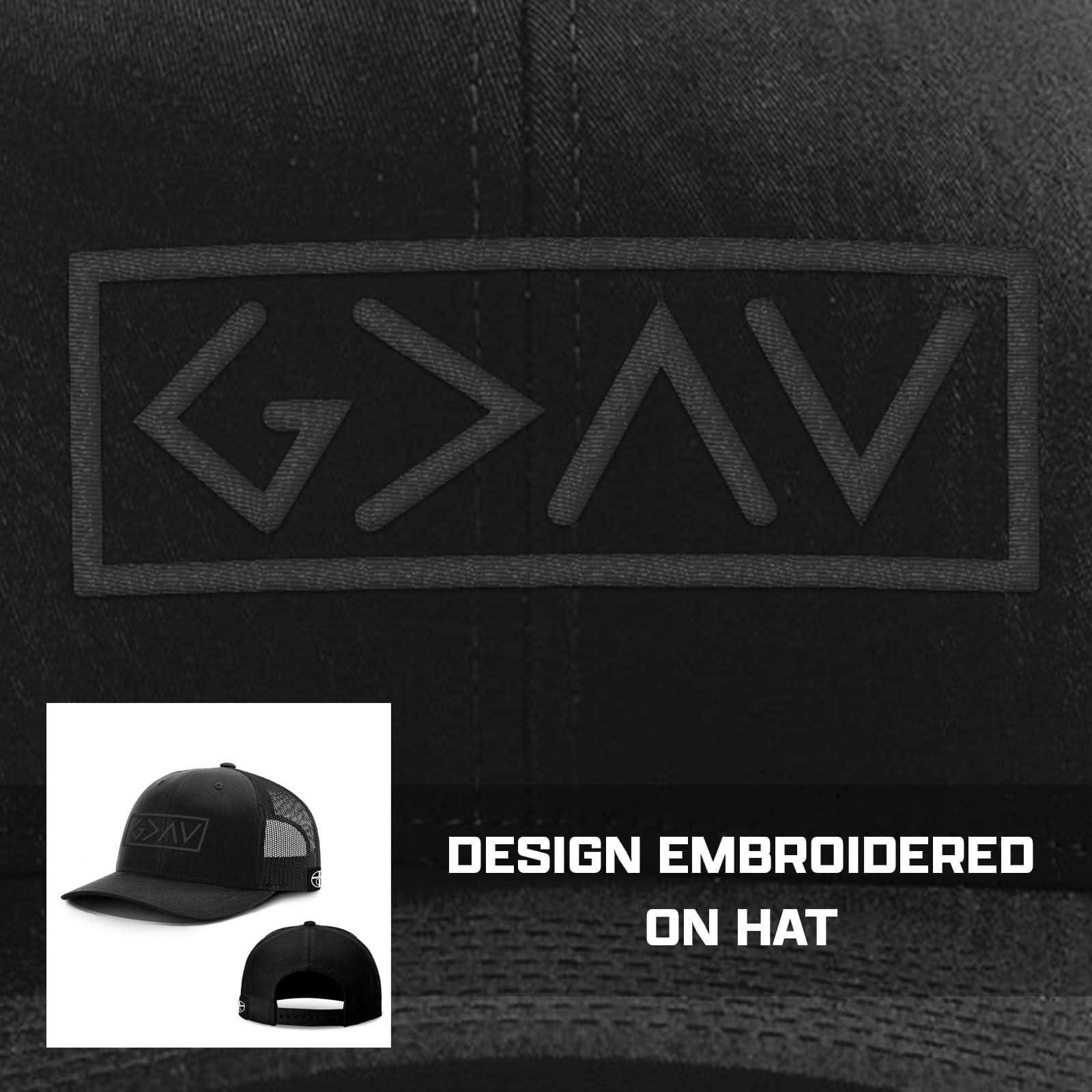 God is Greater Than the Highs and Lows Blackout Version Hats - Our True God