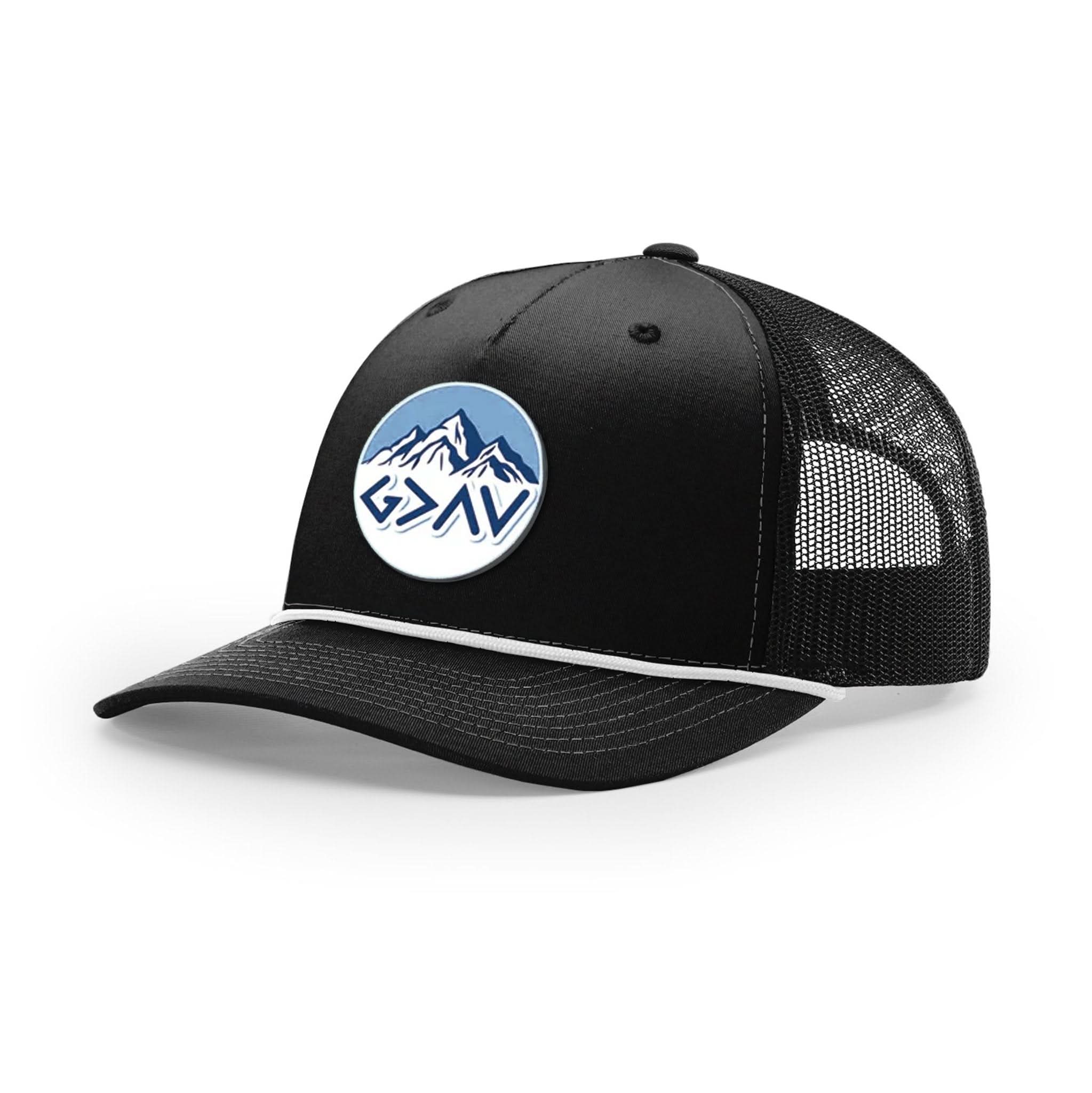 God Is Greater Than The Highs And Lows Mountain Circle Patch Rope Trucker Hats - Our True God