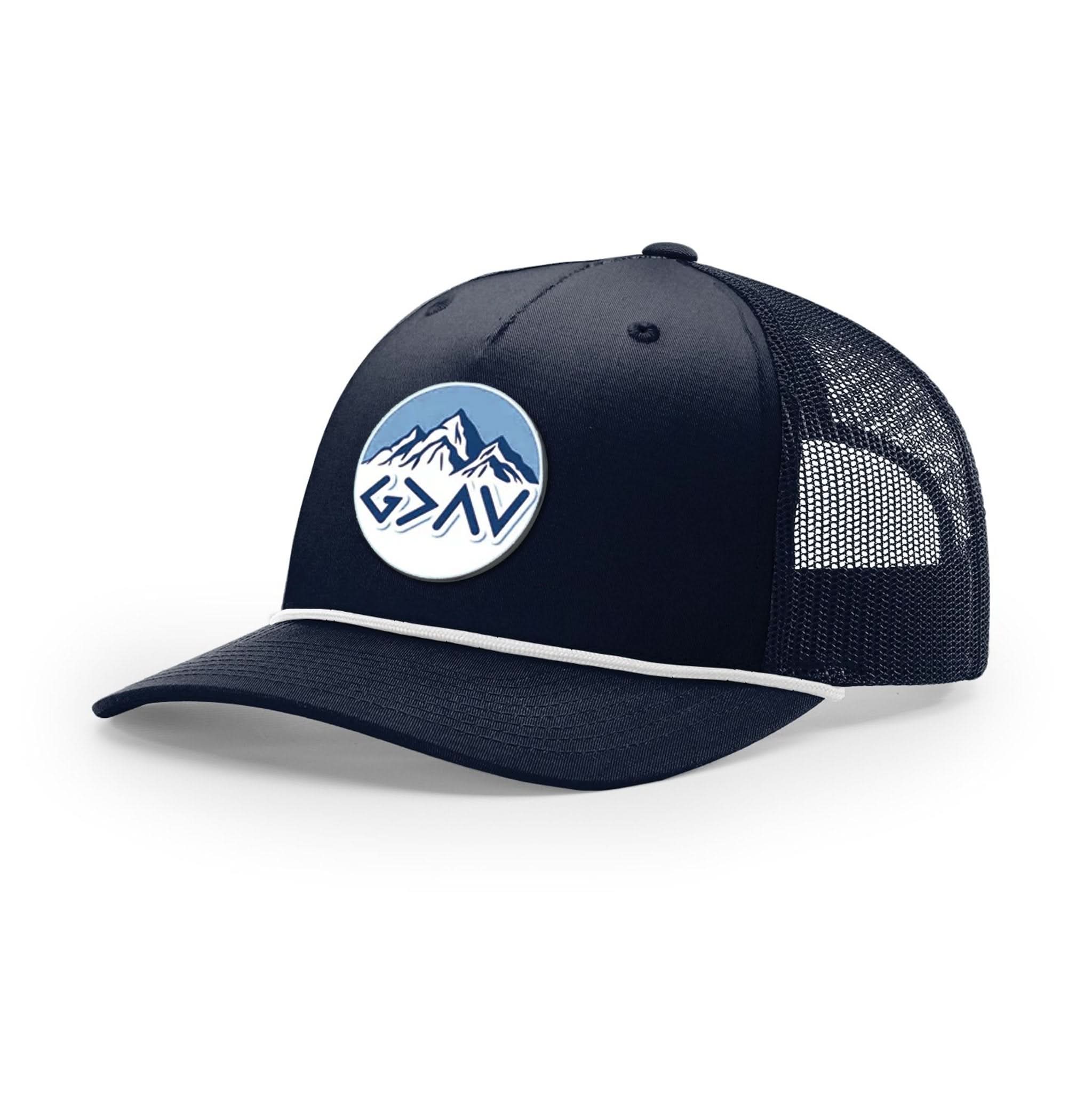 God Is Greater Than The Highs And Lows Mountain Circle Patch Rope Trucker Hats - Our True God