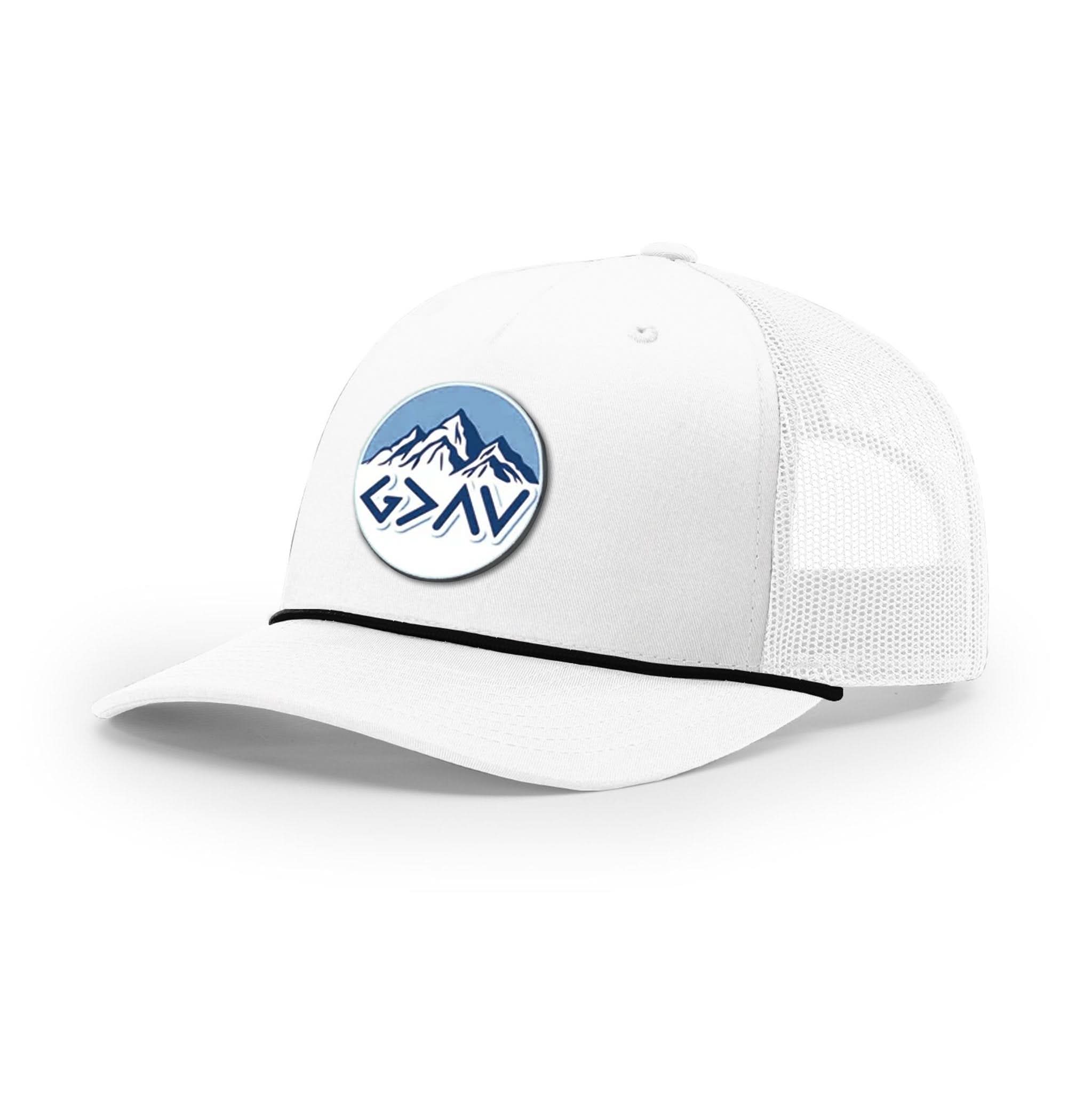 God Is Greater Than The Highs And Lows Mountain Circle Patch Rope Trucker Hats - Our True God