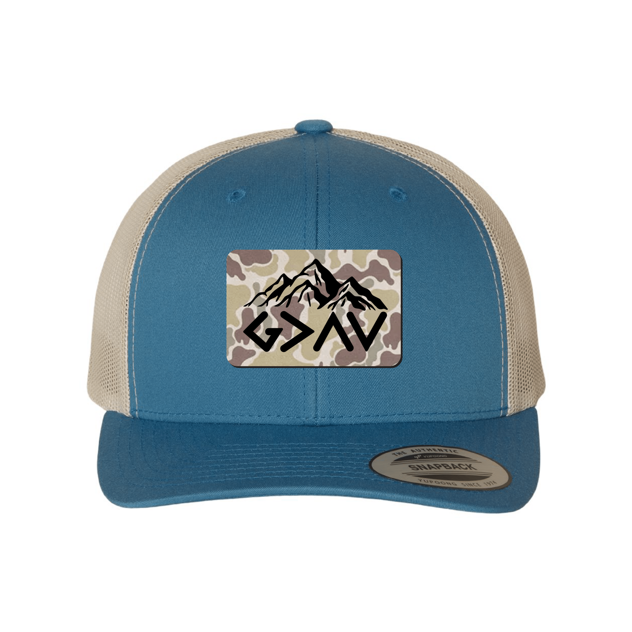 God Is Greater Than The Highs And Lows Mountain Duck Camo Patch Fall Collection Hats - Our True God