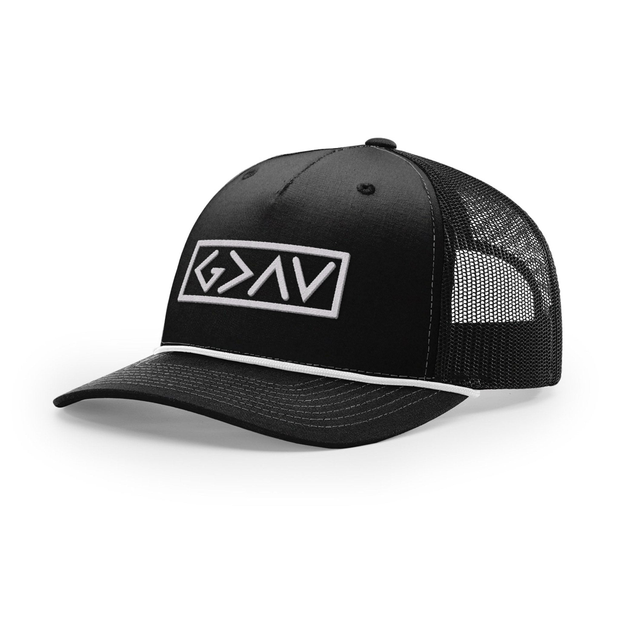 God is Greater Than the Highs and Lows Rope Trucker Hats - Our True God