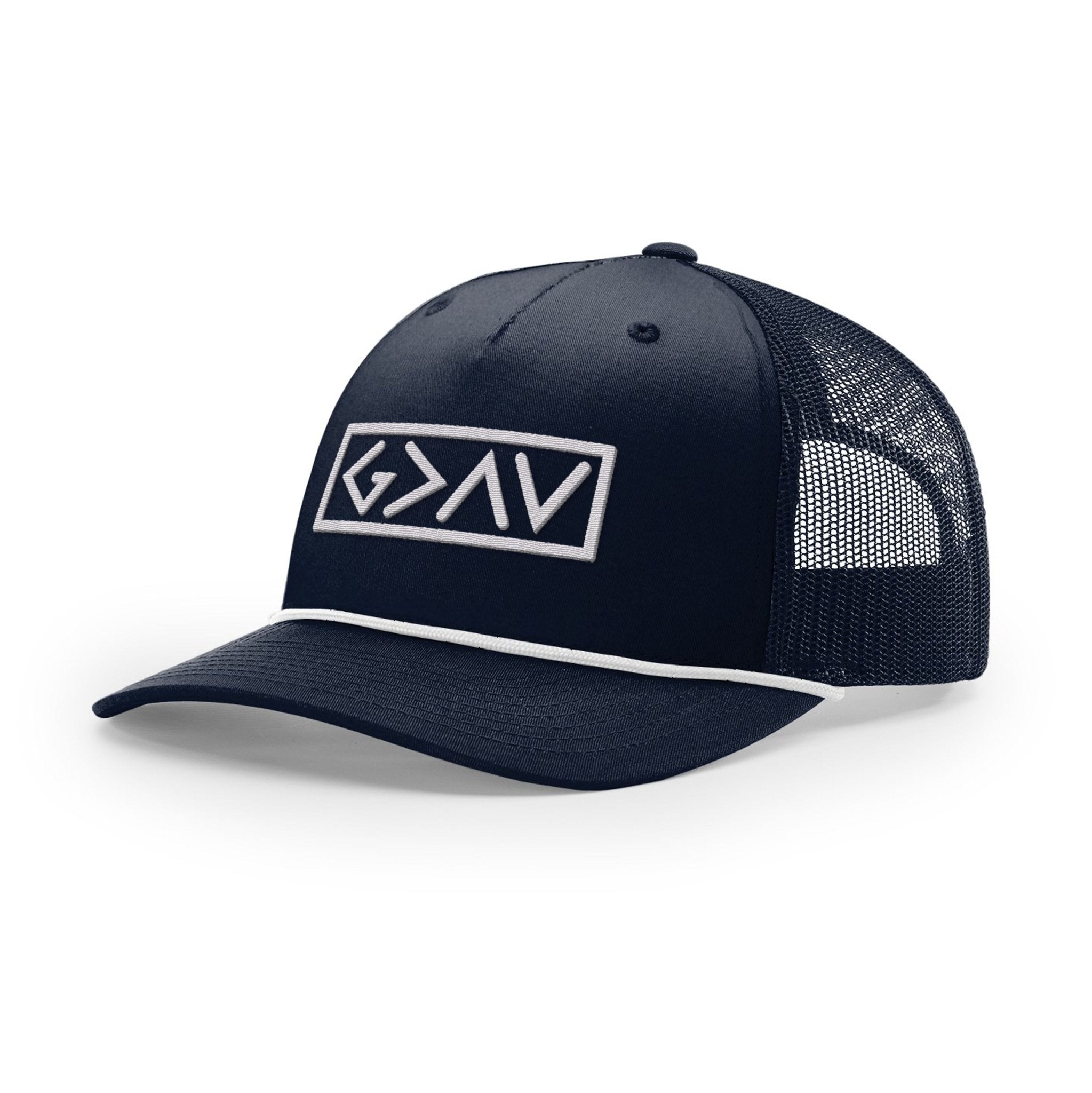 God is Greater Than the Highs and Lows Rope Trucker Hats - Our True God