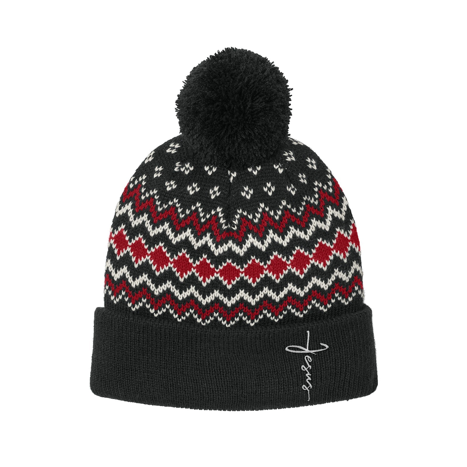 Jesus Cross Lower Left Knit Pom Beanies - Our True God