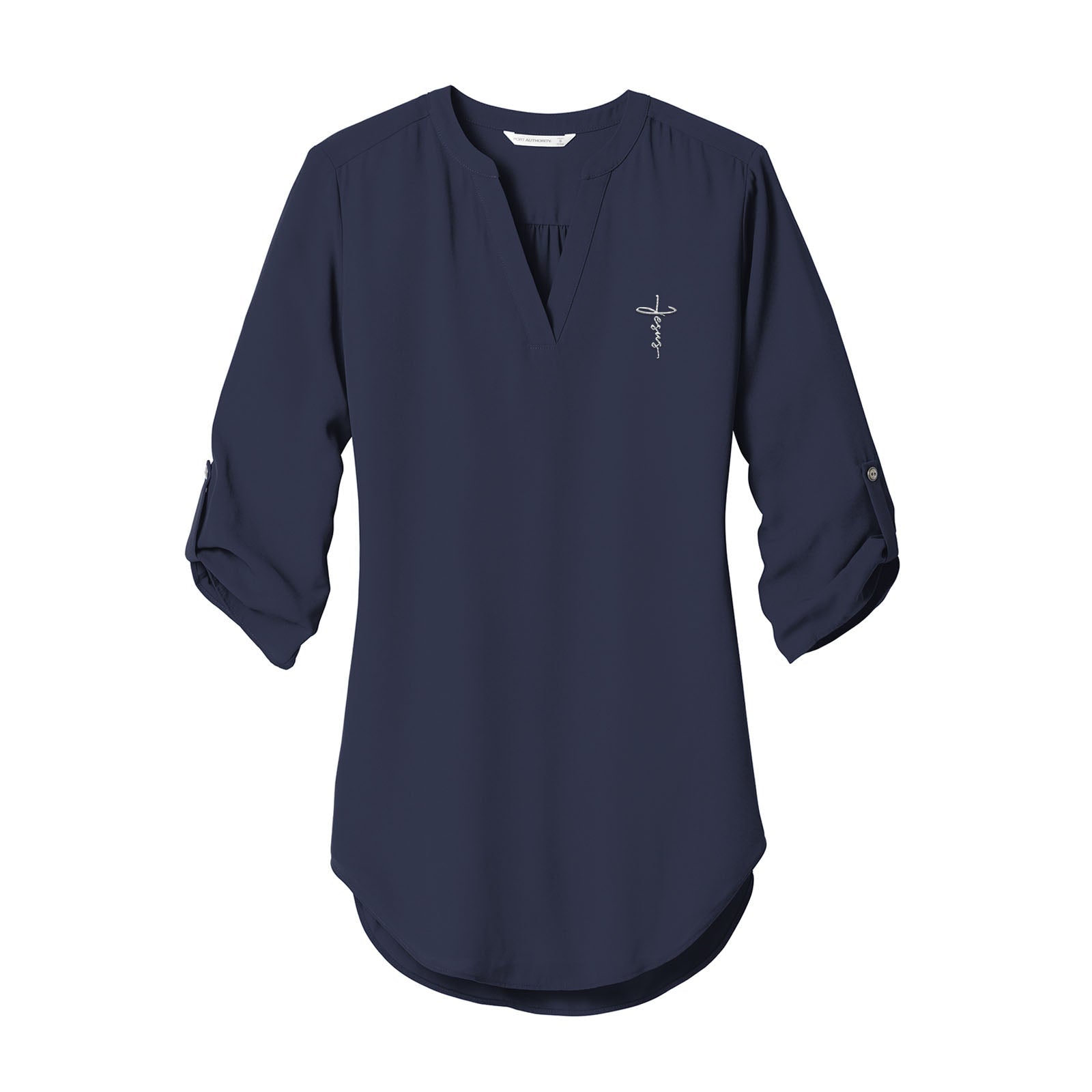Jesus Cross Women's 3/4 Sleeve Tunic Blouse - Our True God