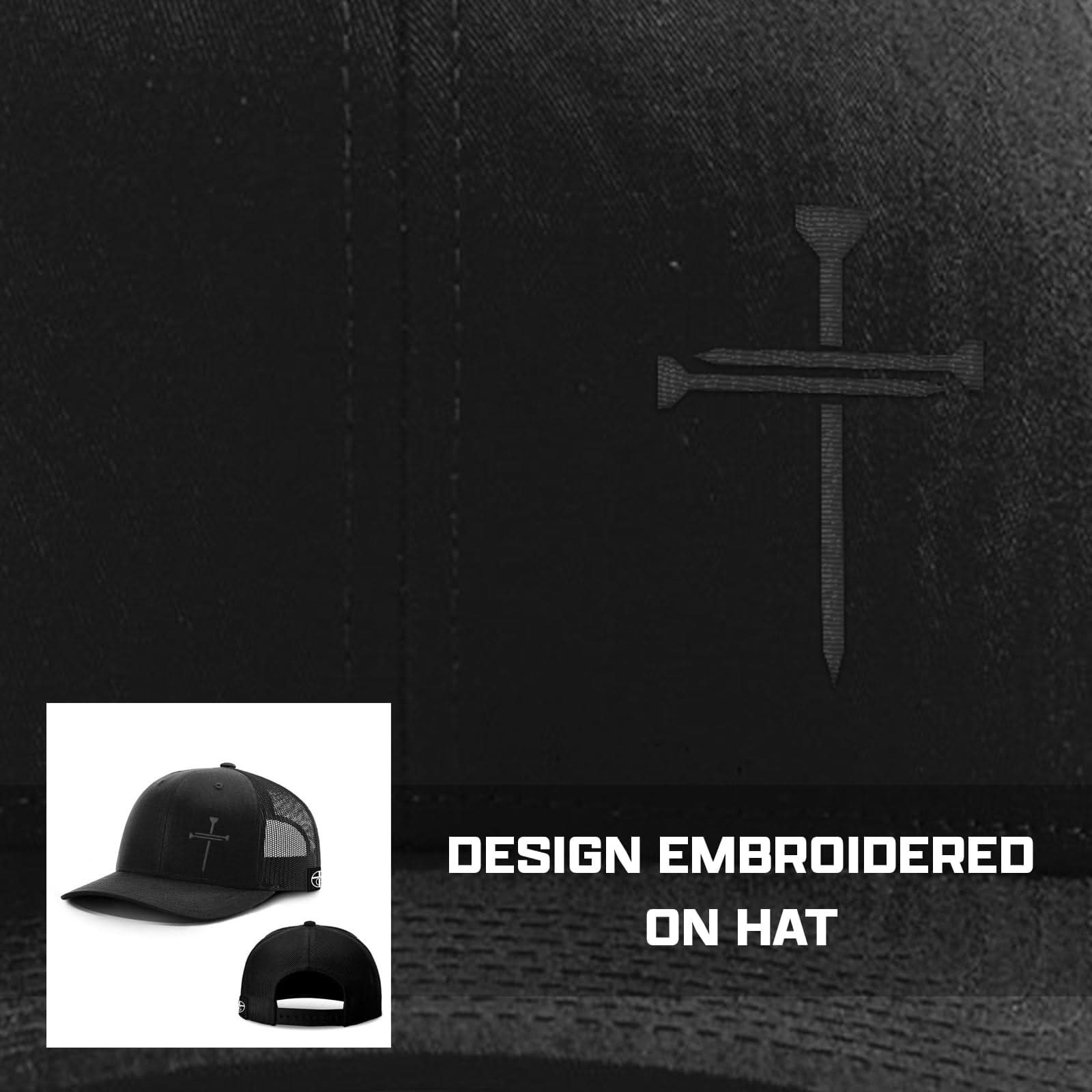 Nail Cross Lower Left Blackout Version Hats - Our True God
