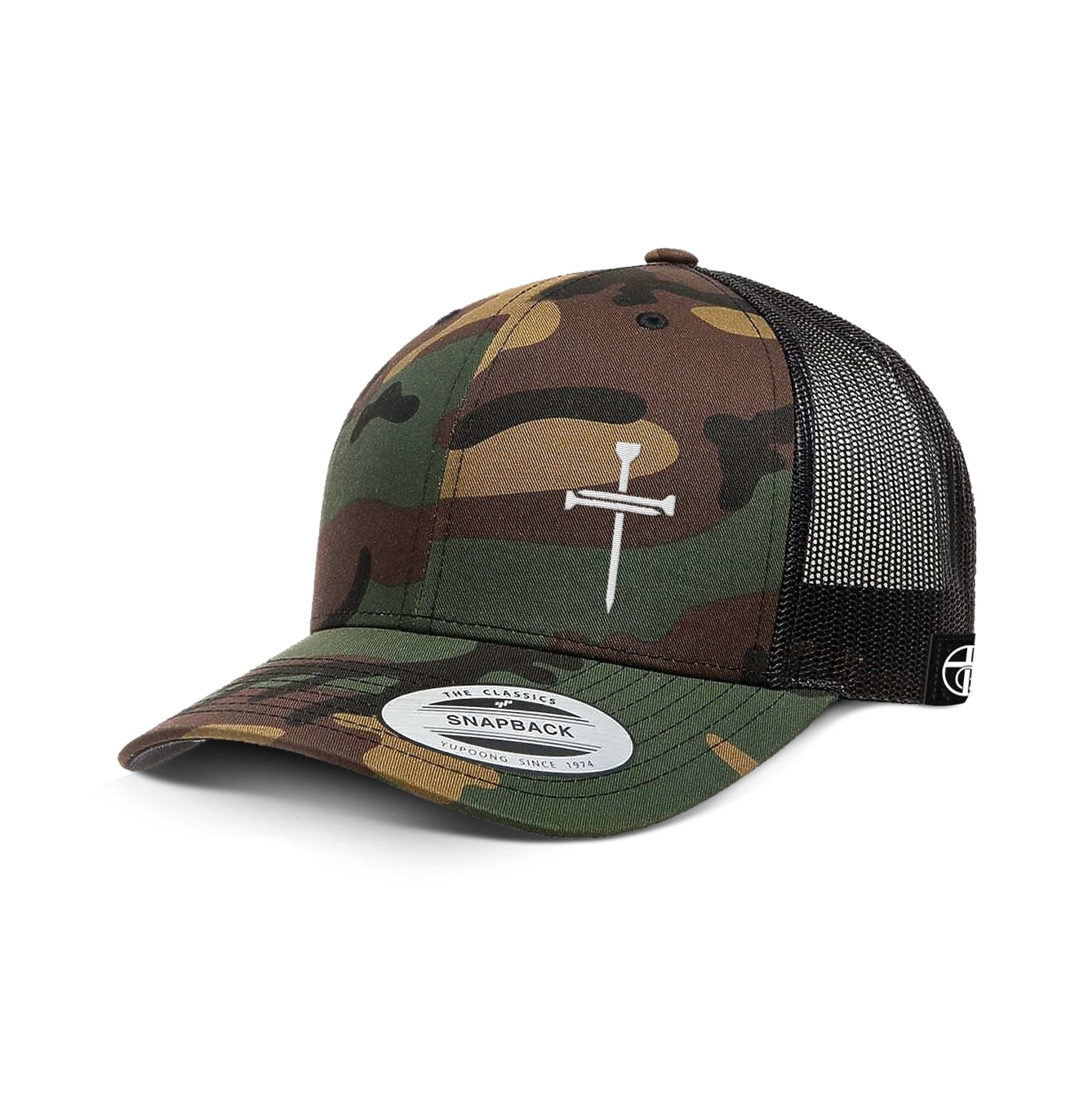Nail Cross Lower Left Camo Hats - Our True God