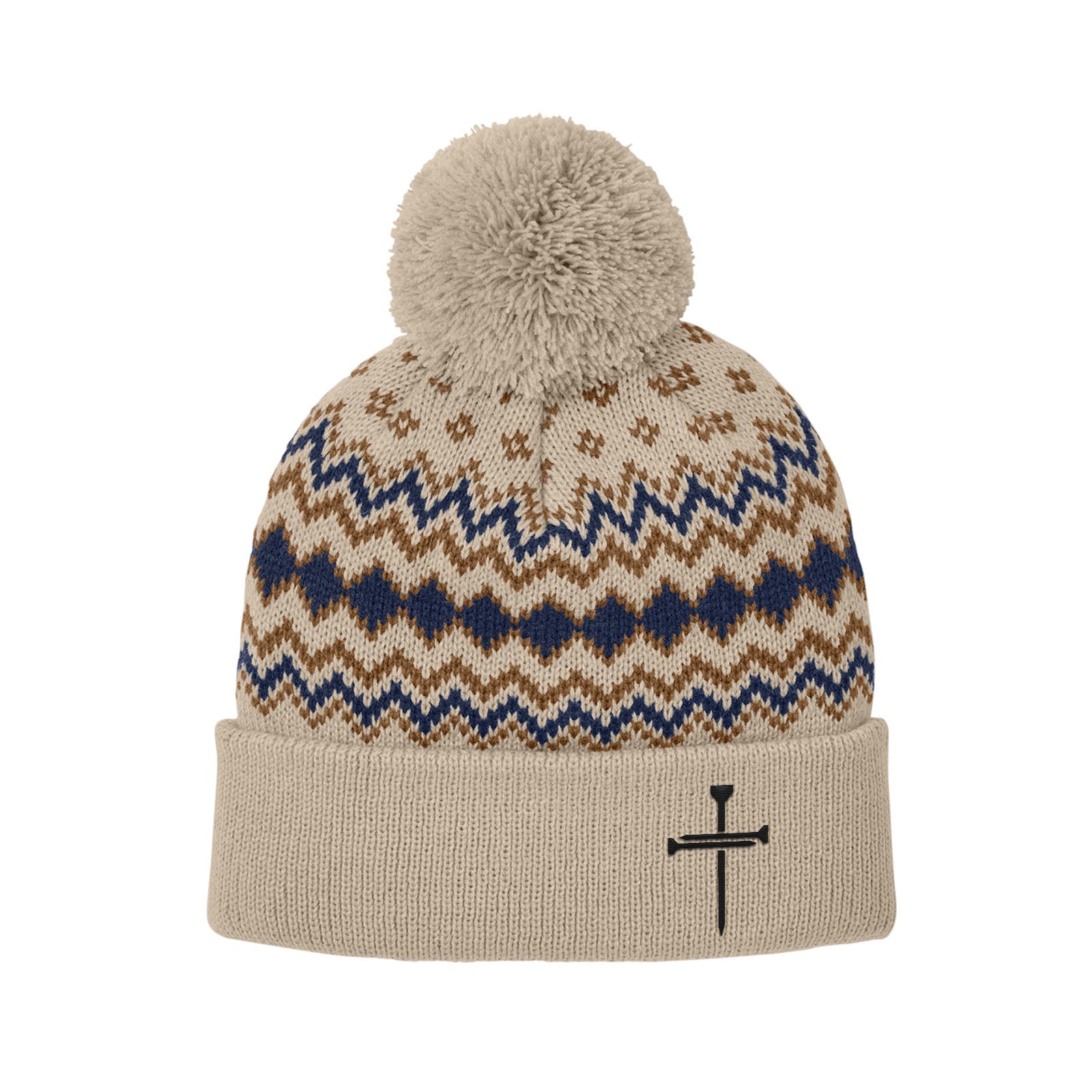 Nail Cross Lower Left Knit Pom Beanies - Our True God