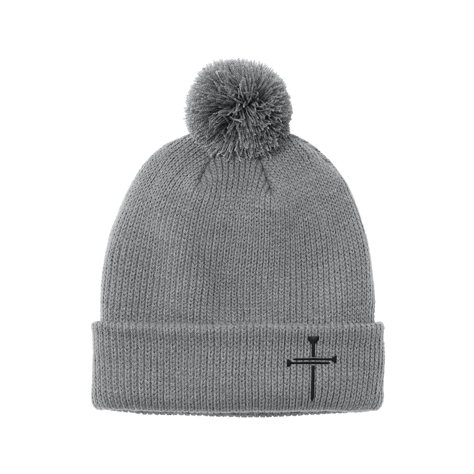 Nail Cross Lower Left Pom Beanies - Our True God