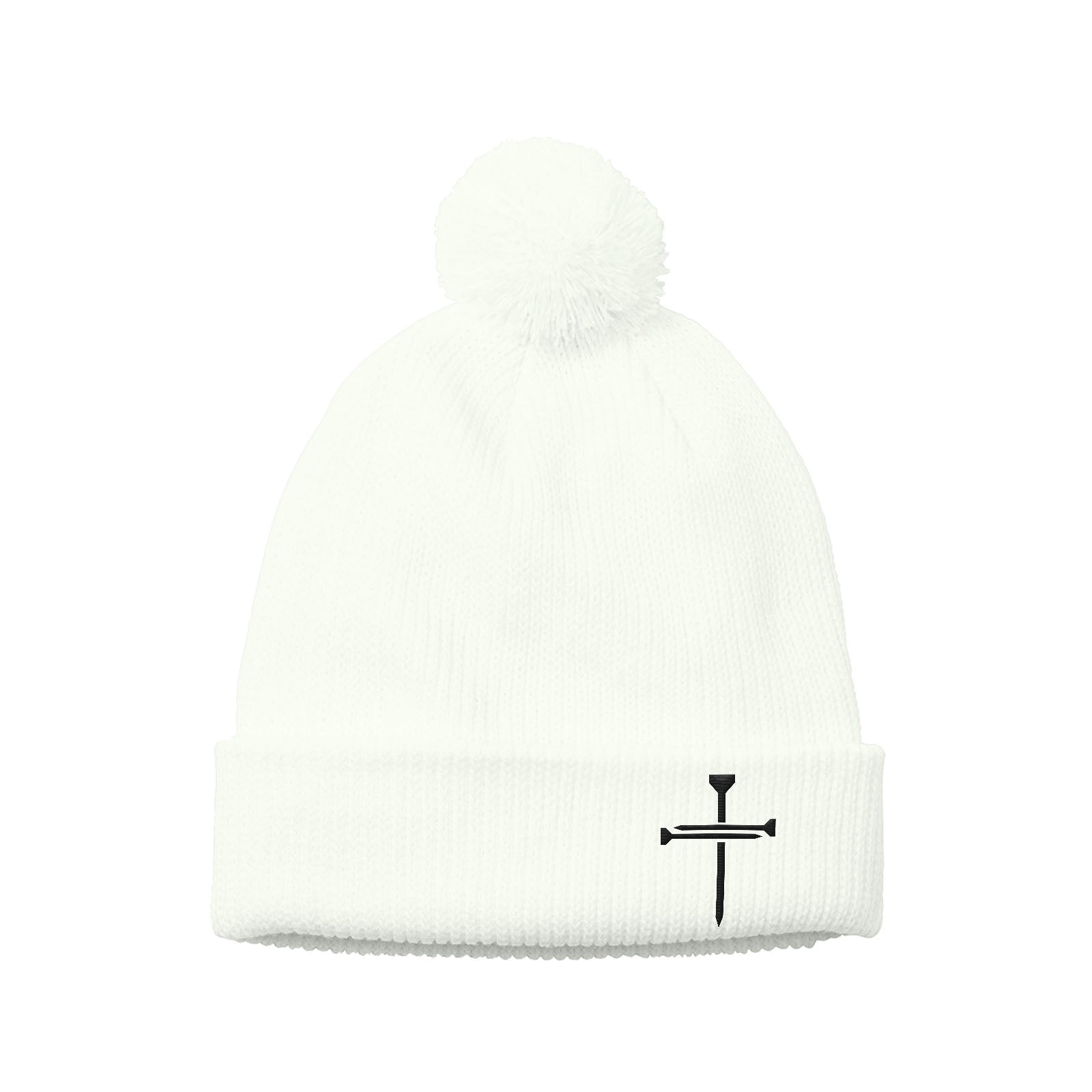 Nail Cross Lower Left Pom Beanies - Our True God