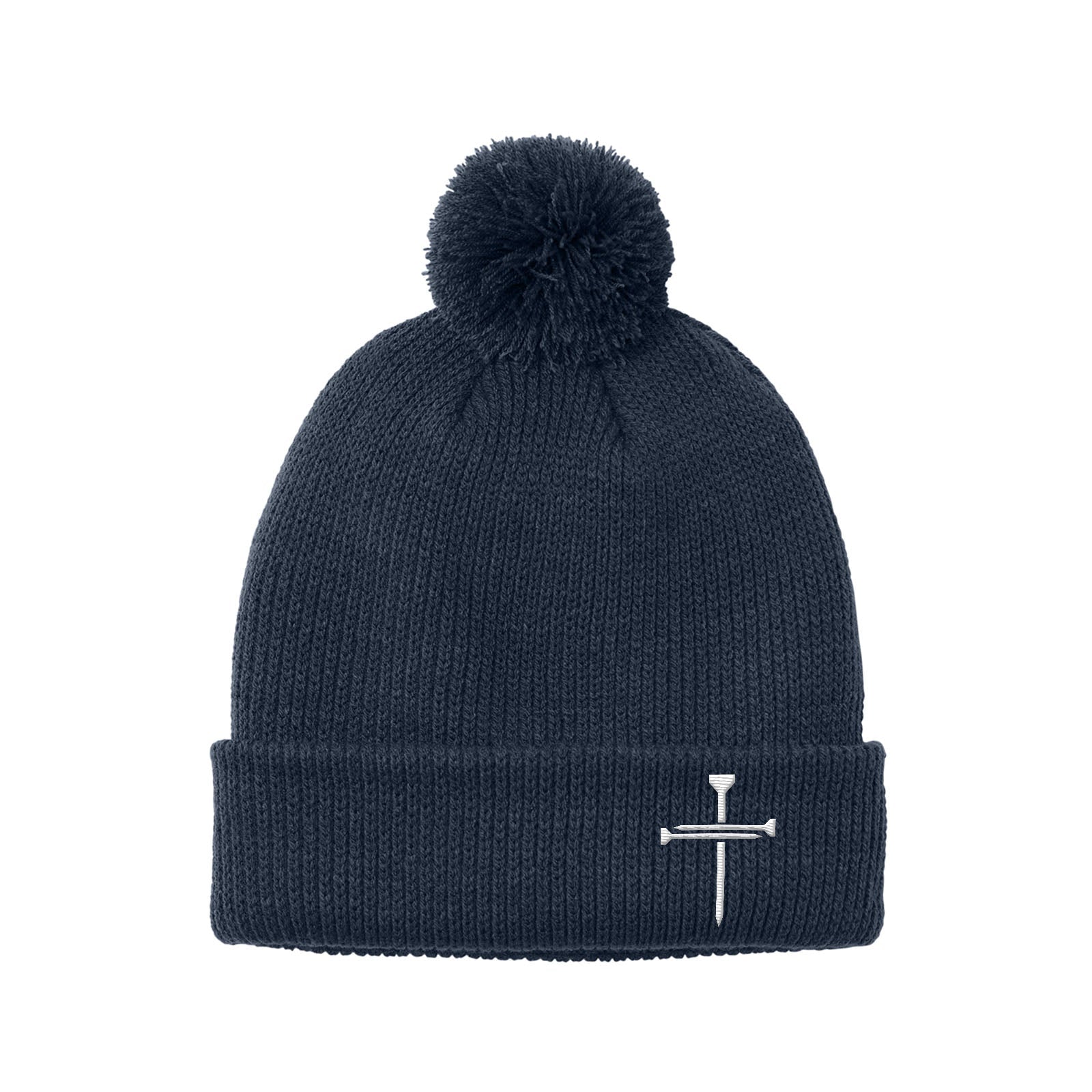Nail Cross Lower Left Pom Beanies - Our True God