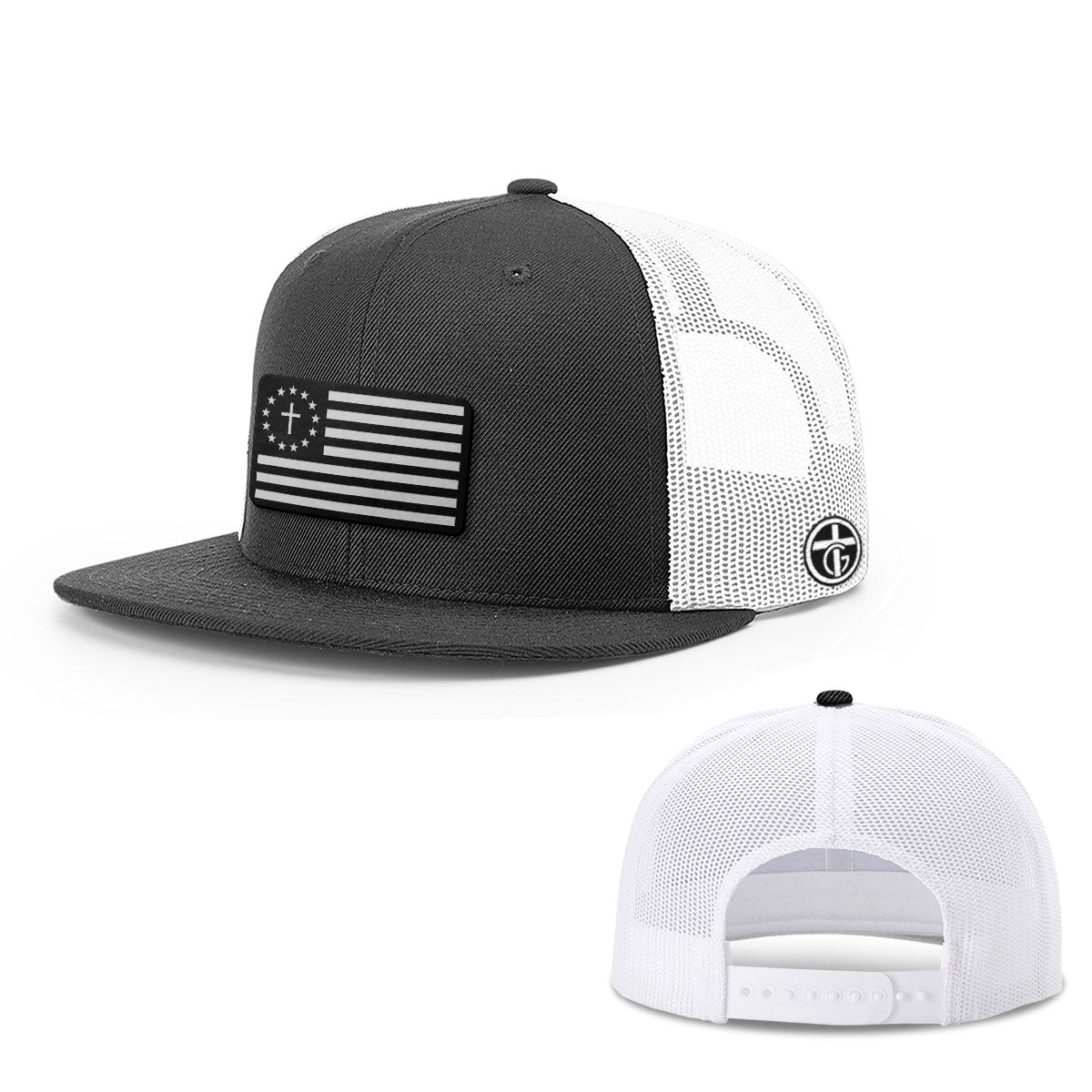 One Nation Under God White Leather Patch Hat - Snapback & Flexfit - Our True God