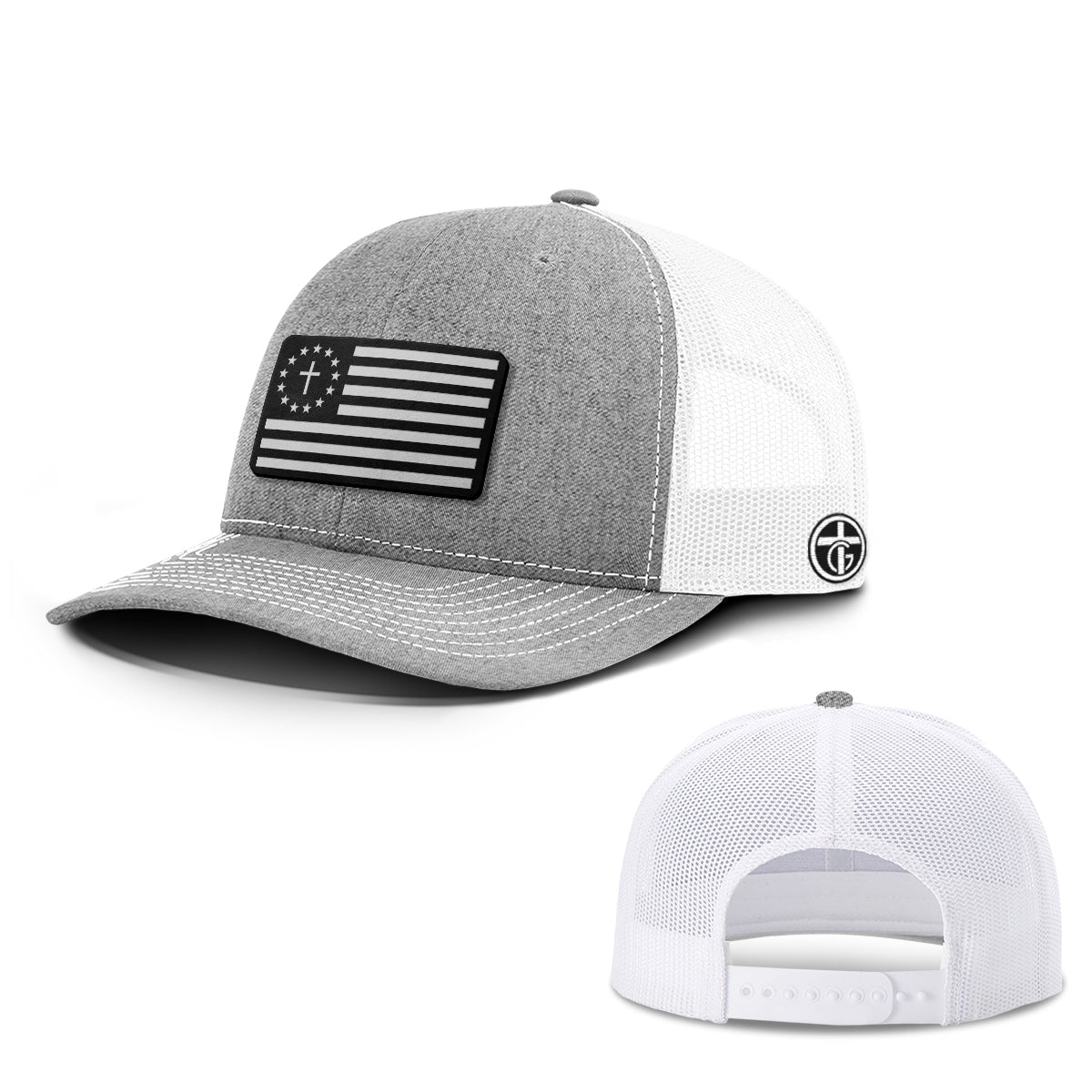 One Nation Under God White Leather Patch Hat - Snapback & Flexfit - Our True God