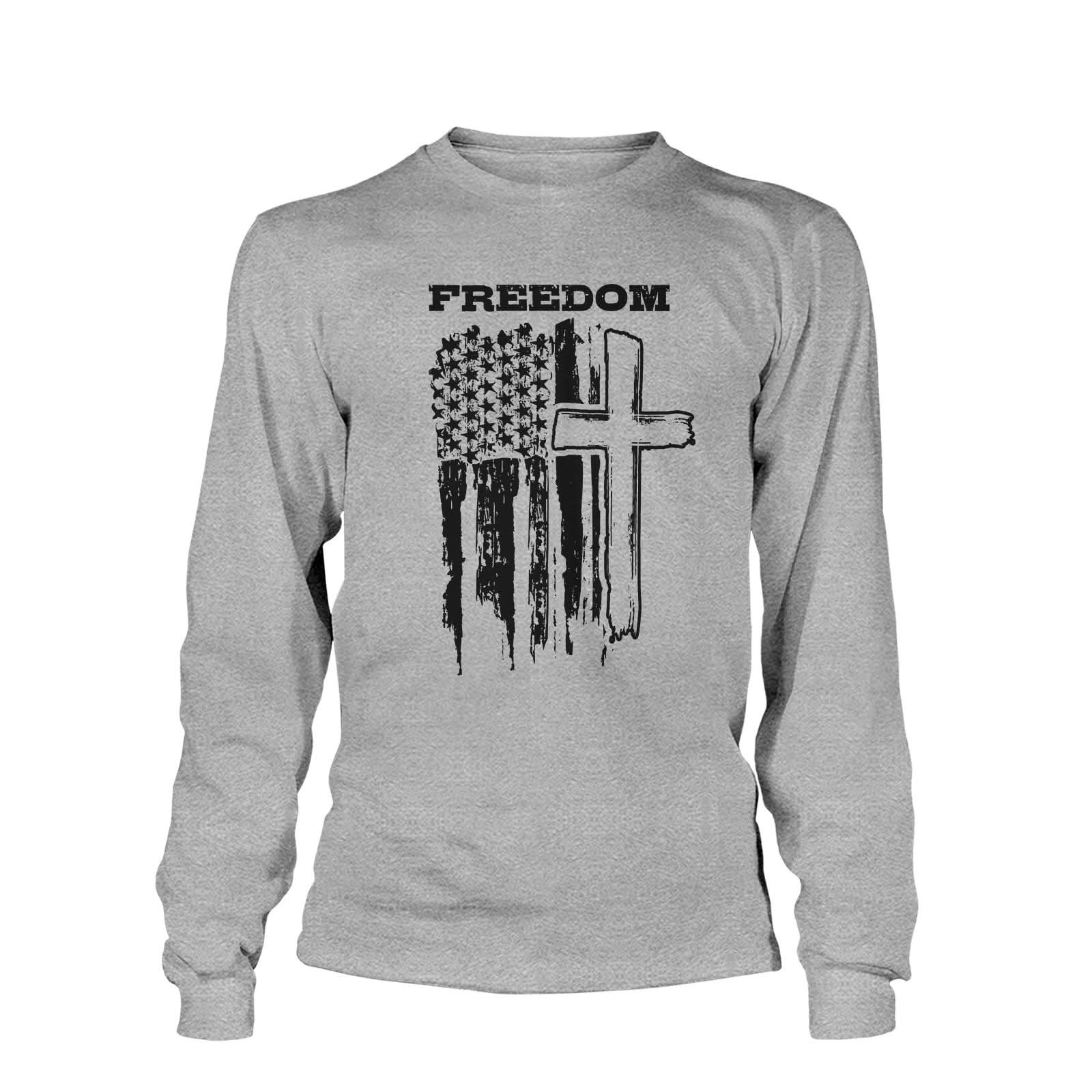 Our True God Apparel Freedom Cross Vertical Flag Long Sleeve T-Shirt