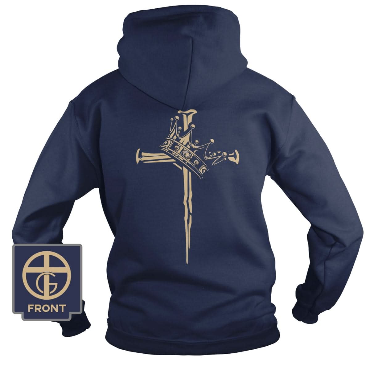 Our True God Apparel Hoodie / Navy / S Cross and Crown (Back Print)