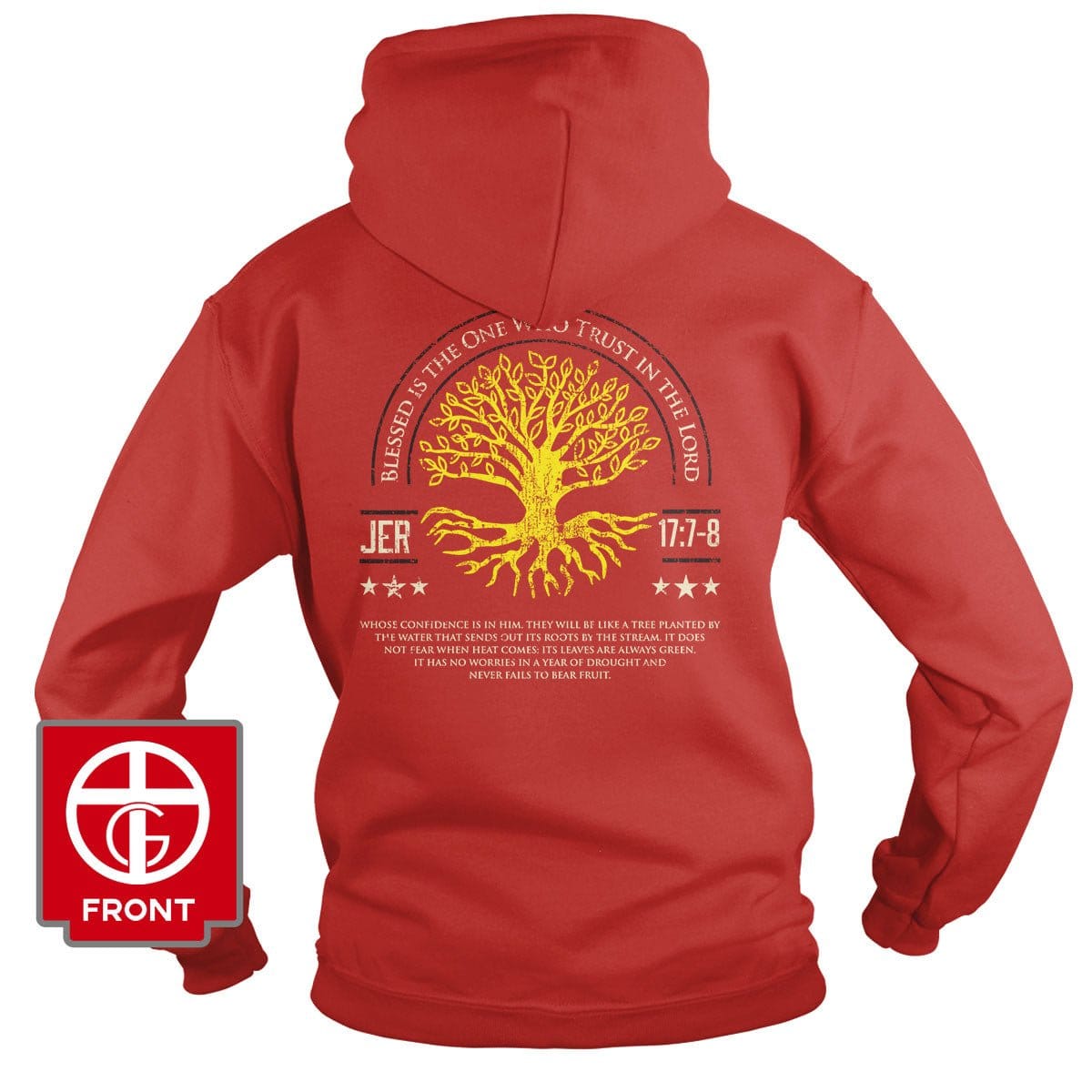 Our True God Apparel Hoodie / Red / S Blessed Is The One Who Trust In The Lord Hoodie (Back Print)