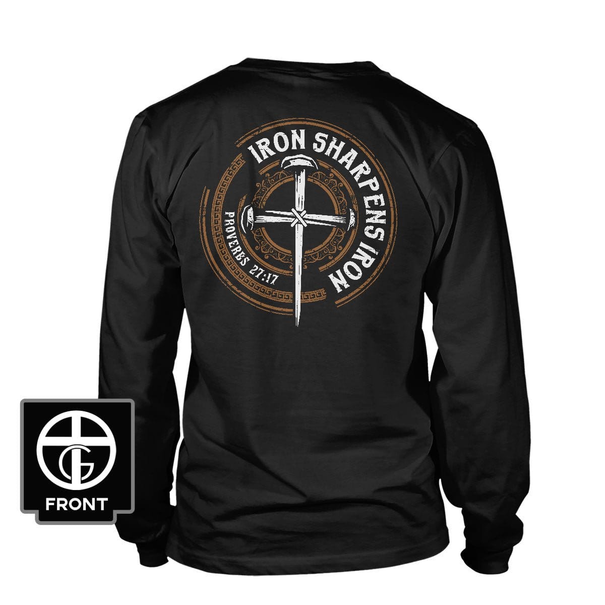 Our True God Apparel Long Sleeves / Black / S Iron Sharpens Iron - Proverbs 27:17 Long Sleeve T-Shirt (Back Print)