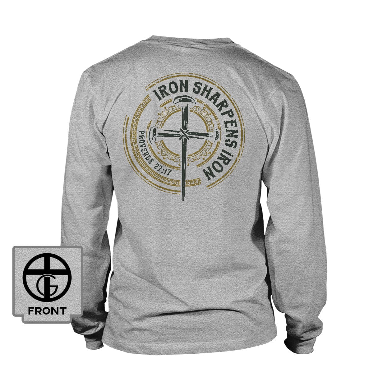 Our True God Apparel Long Sleeves / Grey / S Iron Sharpens Iron - Proverbs 27:17 Long Sleeve T-Shirt (Back Print)