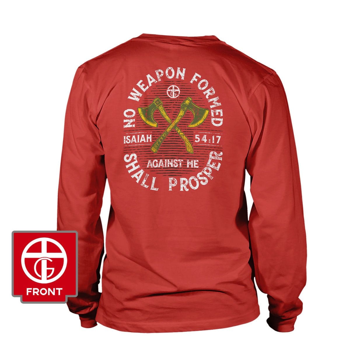 Our True God Apparel Long Sleeves / Red / S No Weapon Formed Shall Prosper - Isaiah 54:17 Long Sleeve T-Shirt