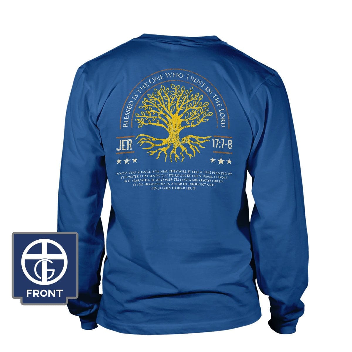Our True God Apparel Long Sleeves / Royal Blue / S Blessed Is The One Who Trust In The Lord Long Sleeve T-Shirt (Back Print)