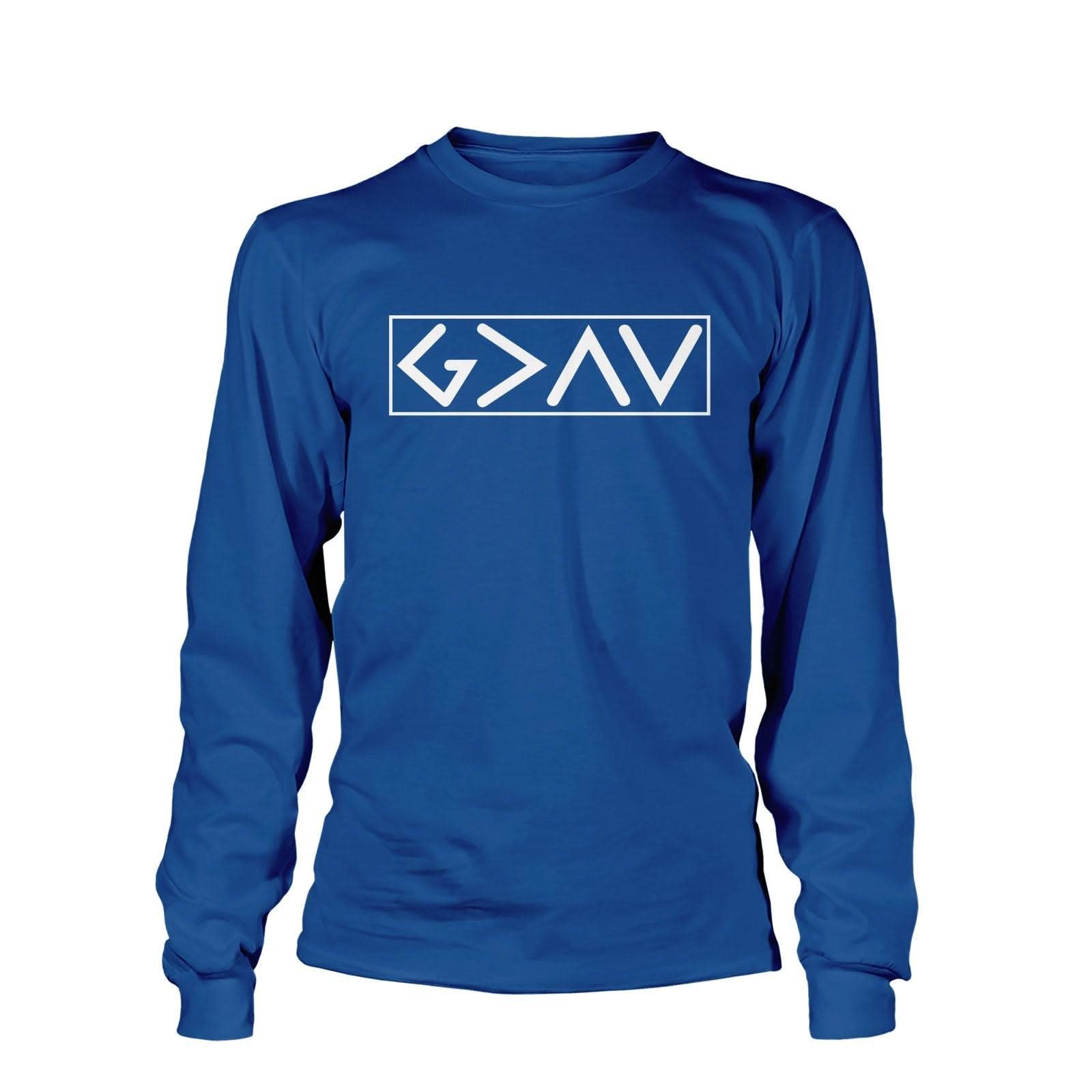 Our True God Apparel Long Sleeves / Royal Blue / S God is Greater than the High and Lows Long Sleeve T-Shirt