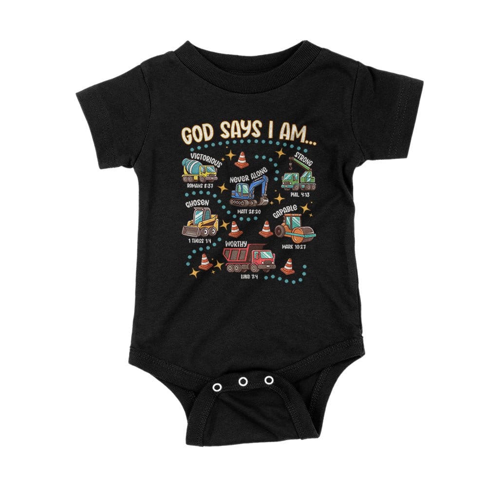 Our True God Apparel Onesie / Black / NB God says I am.. Kids Shirts