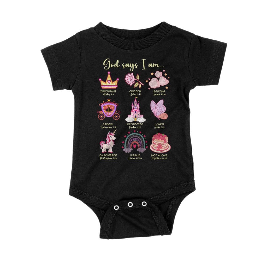 Our True God Apparel Onesie / Black / NB God Says I Am Kids Shirts
