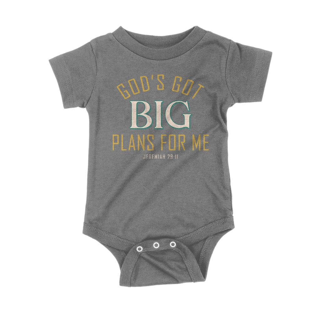 Our True God Apparel Onesie / Charcoal / NB God's Got Big Plans For Me - Jeremiah 29:11 Kids Shirts