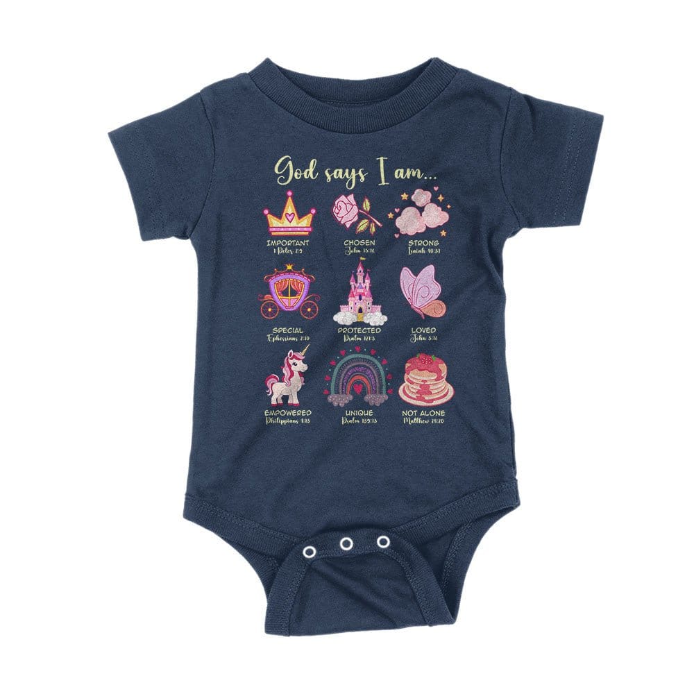 Our True God Apparel Onesie / Navy Blue / NB God Says I Am Kids Shirts