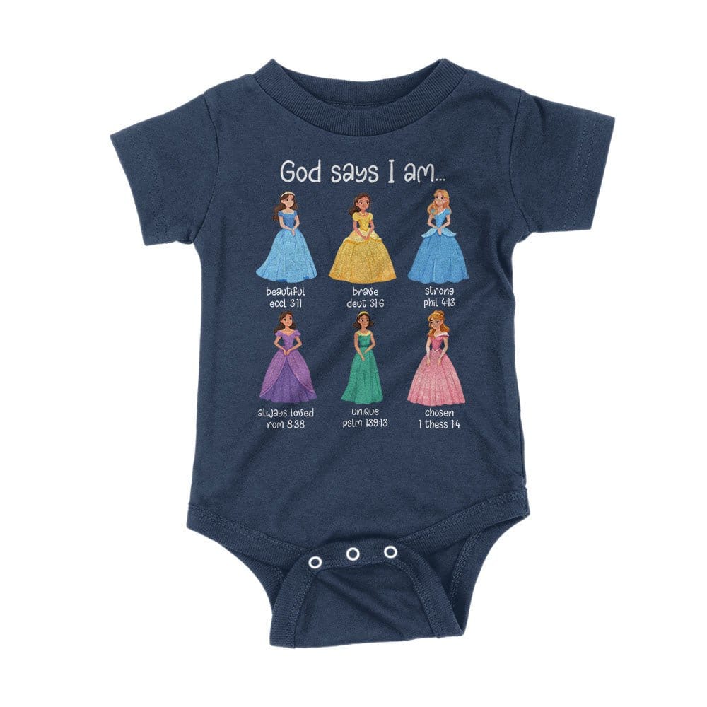 Our True God Apparel Onesie / Navy Blue / NB God Says I Am Princess Kids Shirts