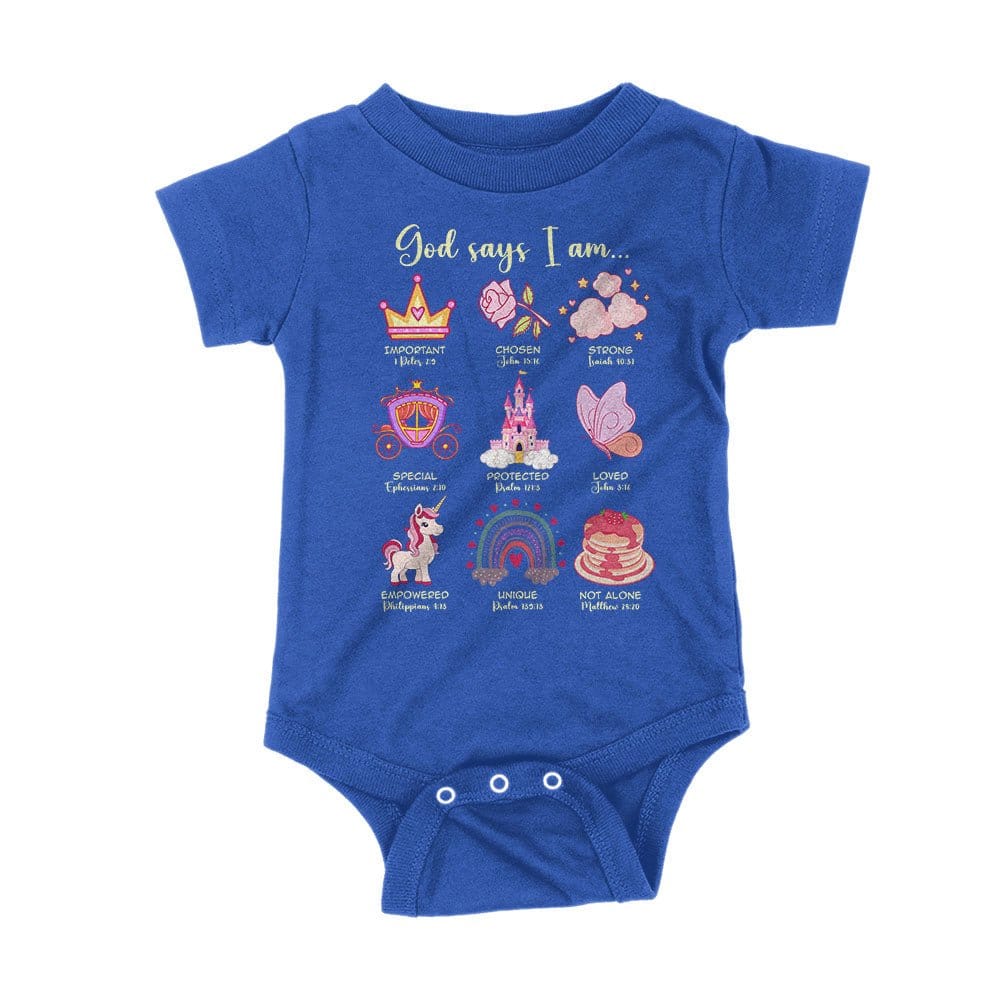 Our True God Apparel Onesie / Royal Blue / NB God Says I Am Kids Shirts