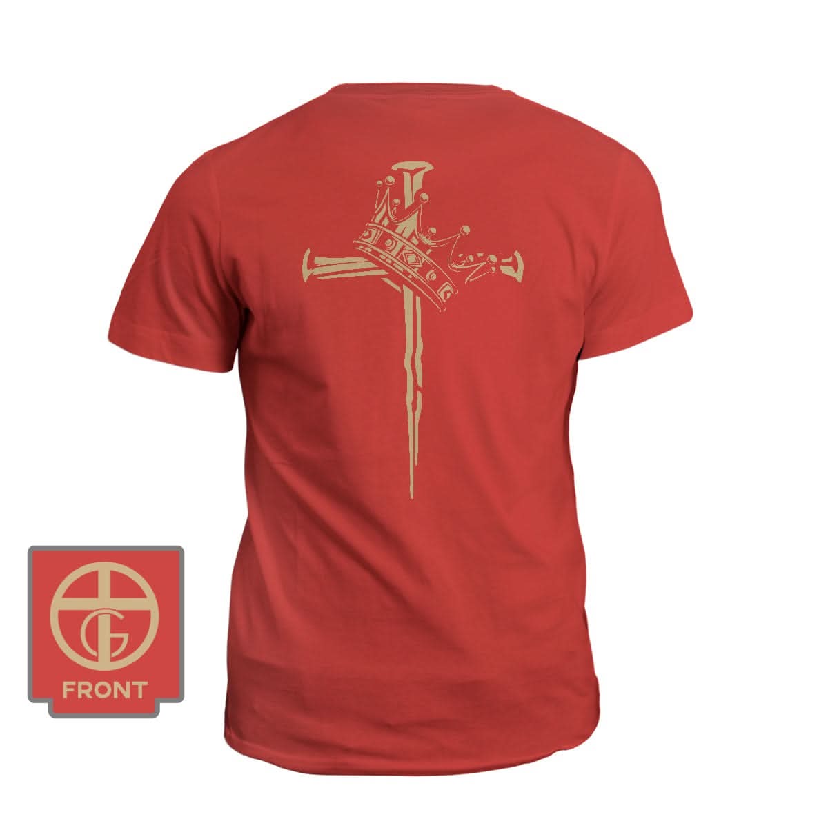 Our True God Apparel T-Shirt / Red / S Cross and Crown (Back Print)