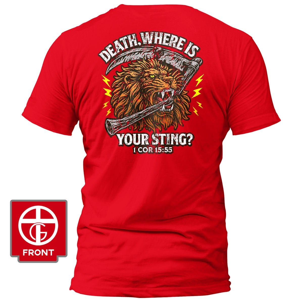 Our True God Apparel T-Shirt / Red / S Death, Where is your Sting? - 1 COR 15:55 T-Shirt
