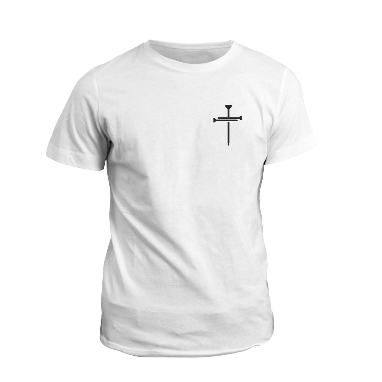 Our True God Apparel T-Shirt / White / S Nail Cross Left Chest (Next Level Short Sleeve Crew)