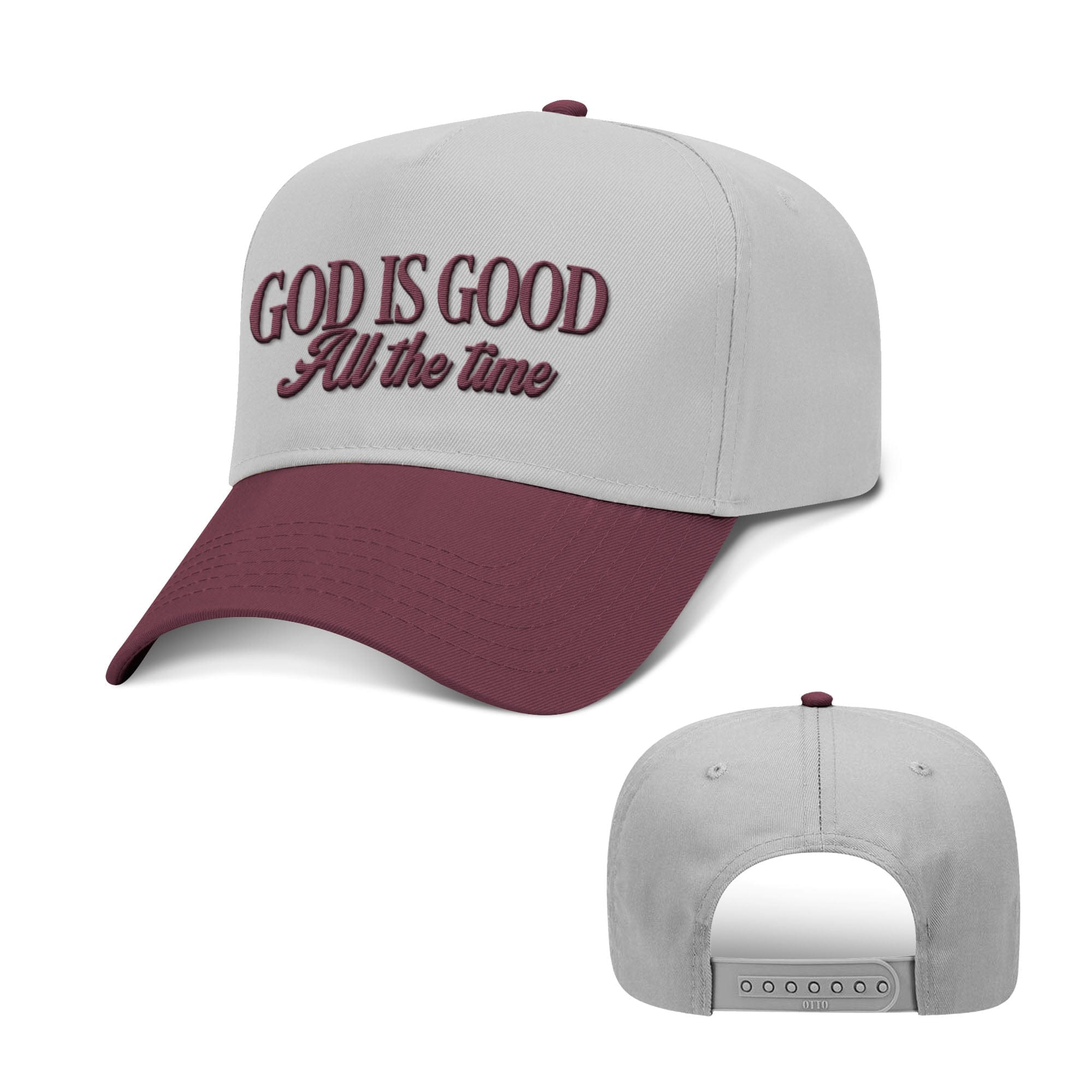 Our True God Hat Baseball / Maroon and Grey / One Size God Is Good All The Time Two Tone Hats